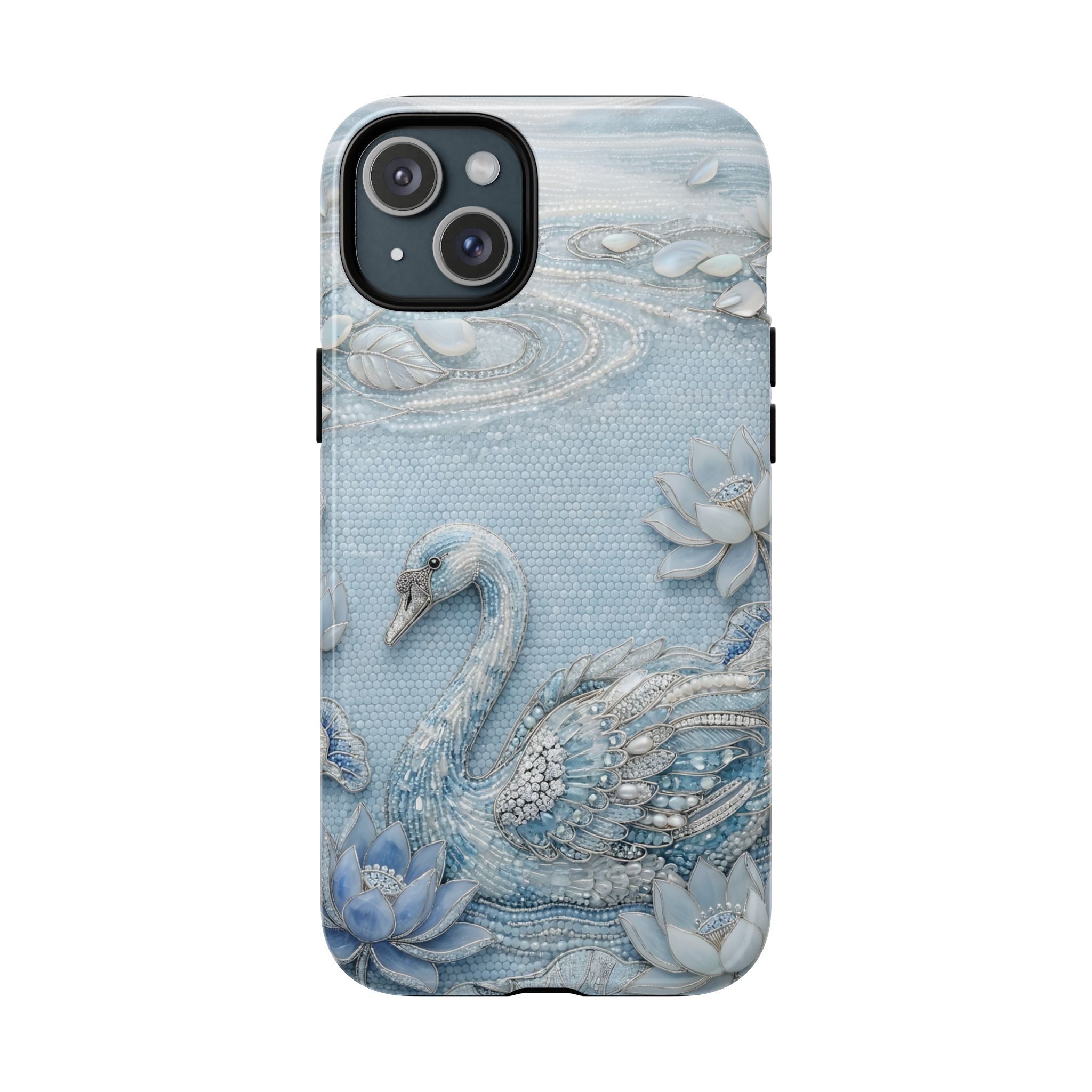 Swan Lake Floral MagSafe iPhone Case | Sparkling Blue Swan Protective Case
