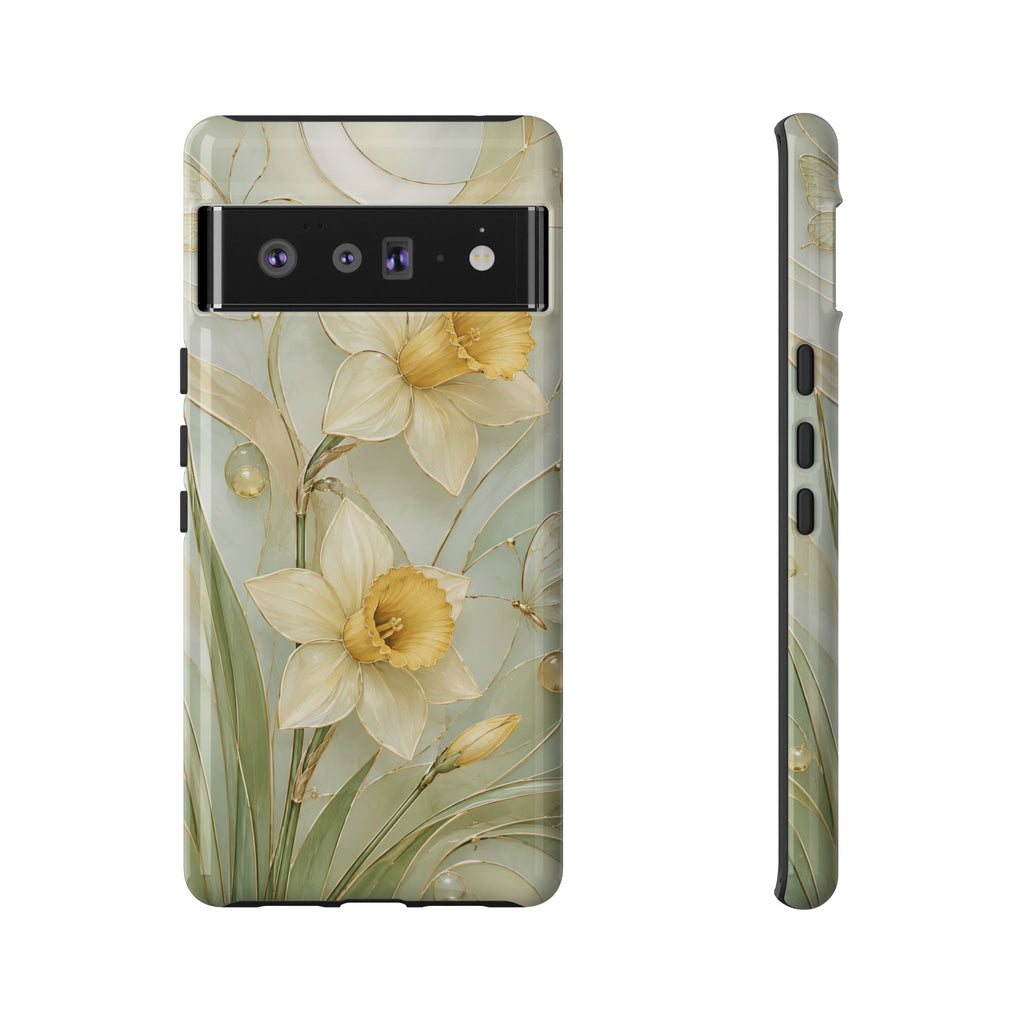 Stained Glass Daffodil Google Pixel Phone Case | Yellow Floral Phone Cover