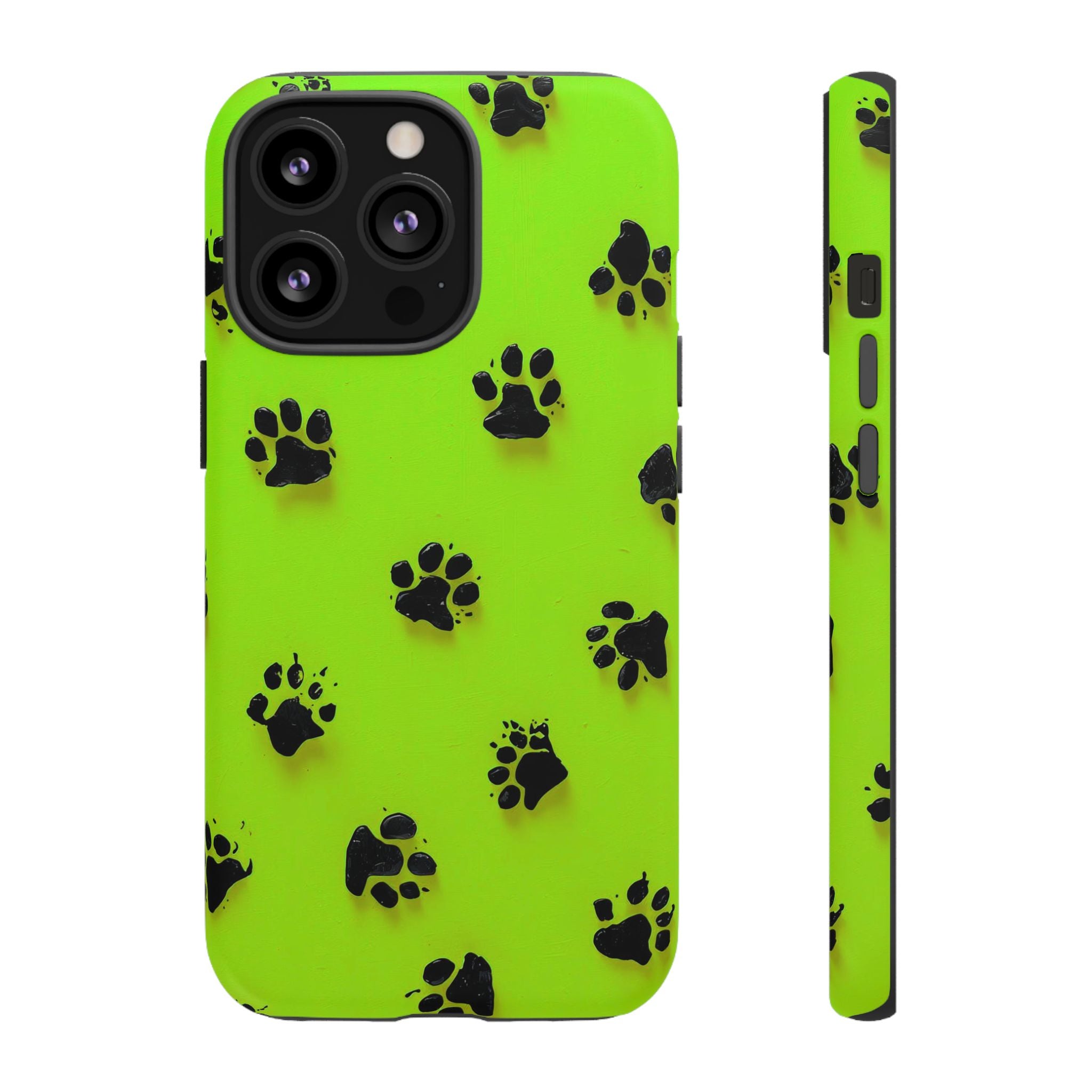 Neon Paw Print Tough Phone Case — Shockproof Pet Lover iPhone Cover