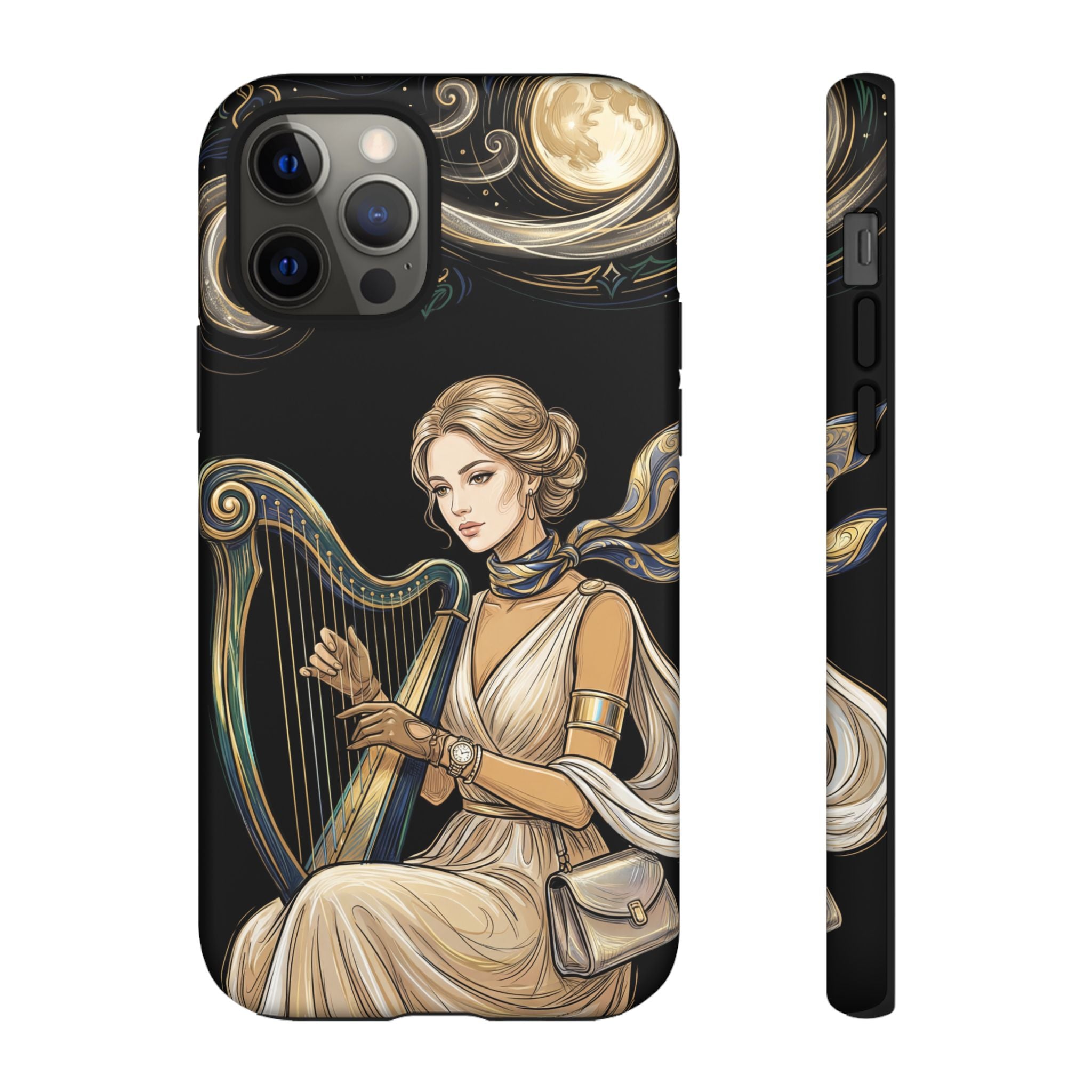 Moonlit Harp iPhone Case | Vintage Goddess Musician Art