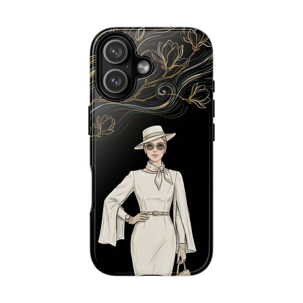 iPhone Case | Elegant Vintage Lady with Gold Floral Swirls