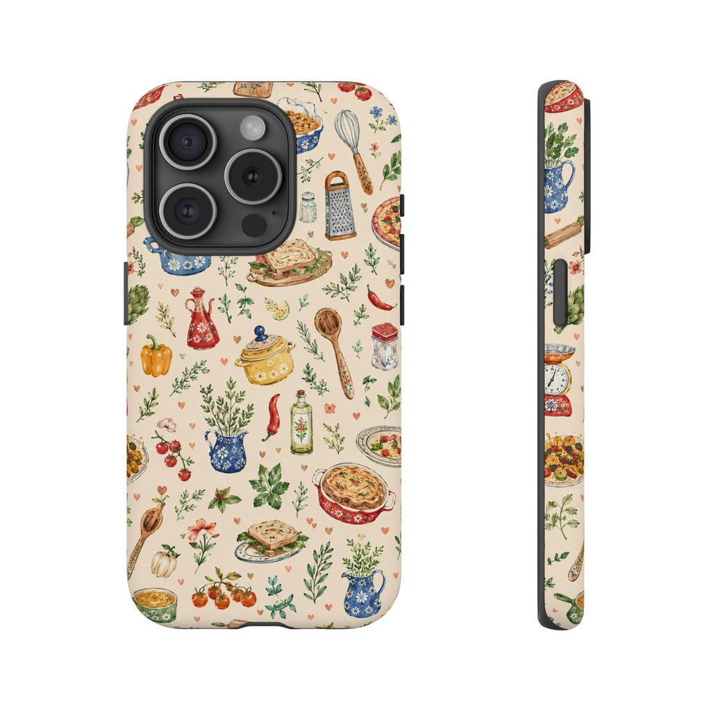 Kitchen Pattern Phone Case | Watercolor Cooking Art Cover | Cozy Baking Illustration Shell | Cute Home Chef Gift