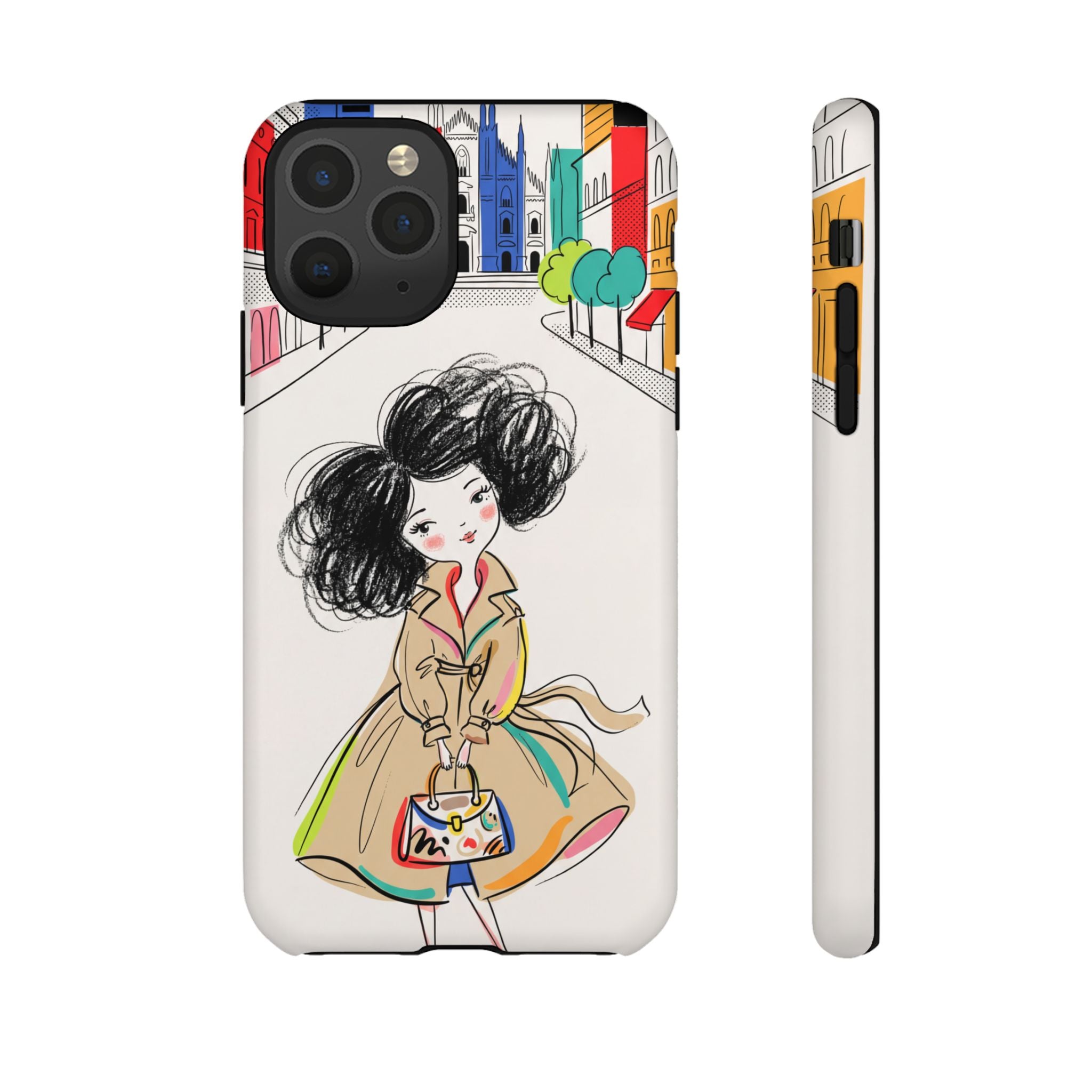 Illustrated Trench Coat Fashion Chic City Girl iPhone Case