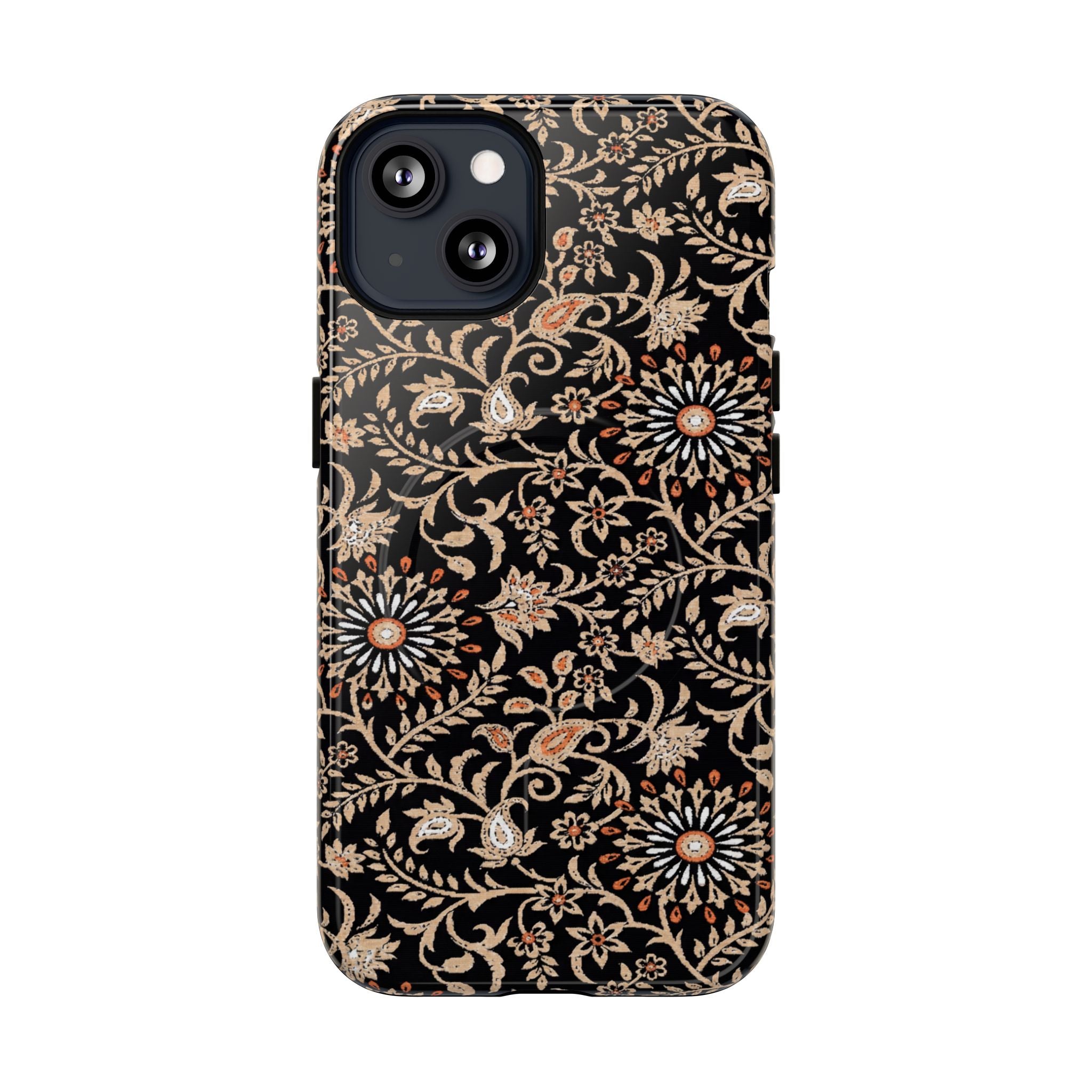 Batik Floral Black Ornate Daisies MagSage Tough iPhone Case