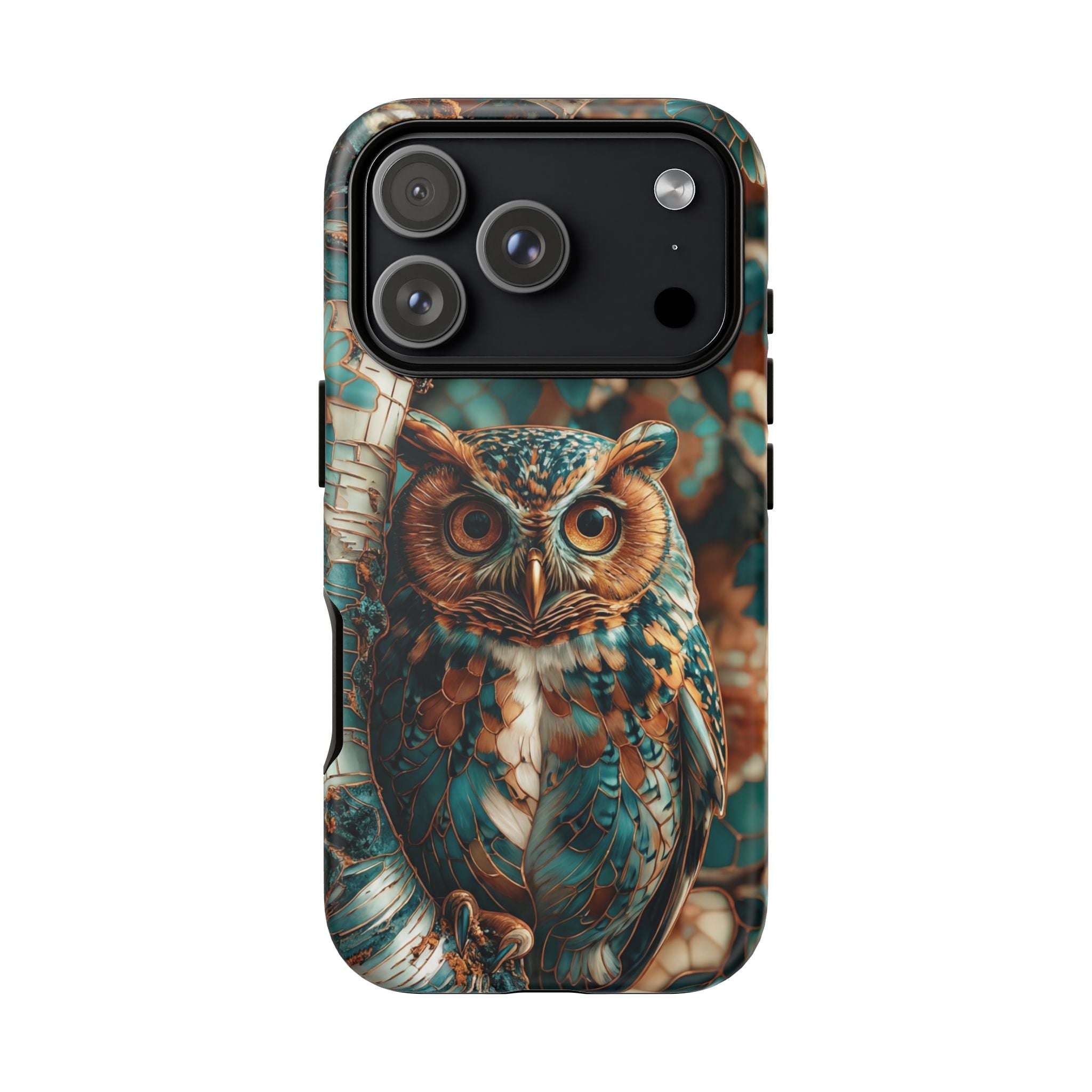 Owl Forest Tough iPhone Case | Teal & Brown Rustic Wildlife Protective Cover