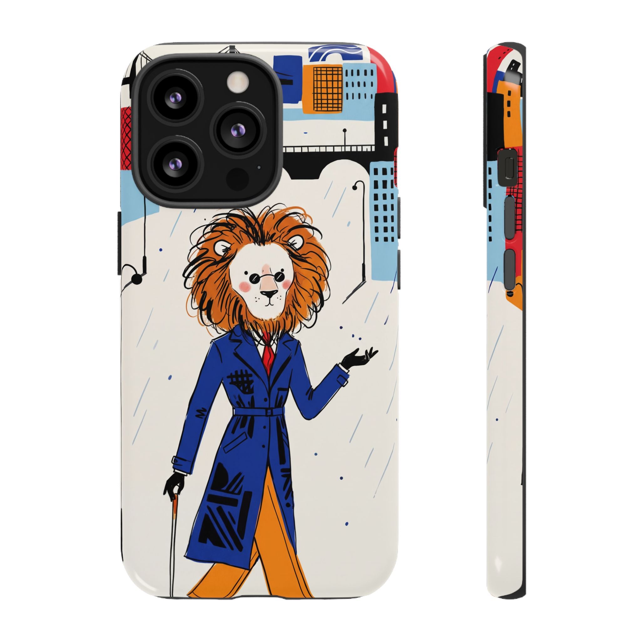 Lion Gentleman iPhone Case | Dapper Lion in City Rain