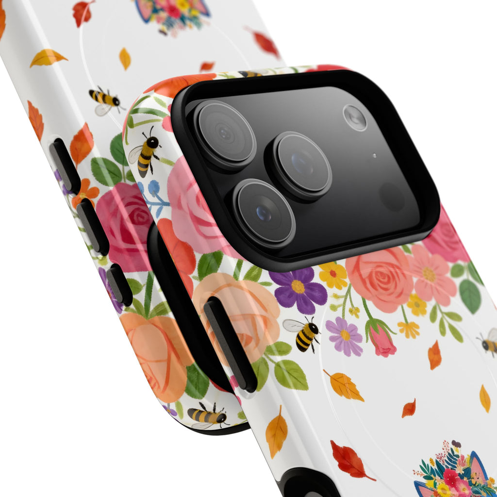 Floral Rainbow Cat Tough MagSafe iPhone Case — Colorful Pilates Cat Design
