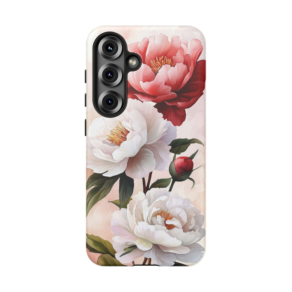Custodia per Samsung Galaxy con motivo floreale Peony | Rosa bianca vintage