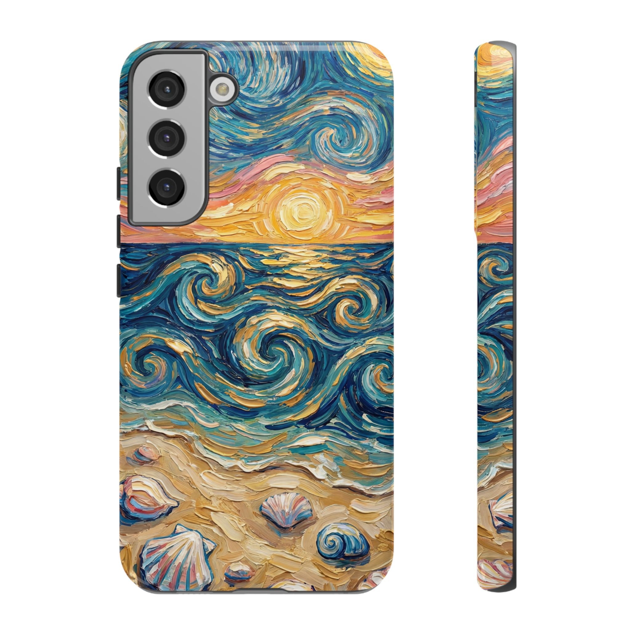 Sea Sunset Samsung Galaxy Case — Van Gogh‑Style Beach Waves with Shells