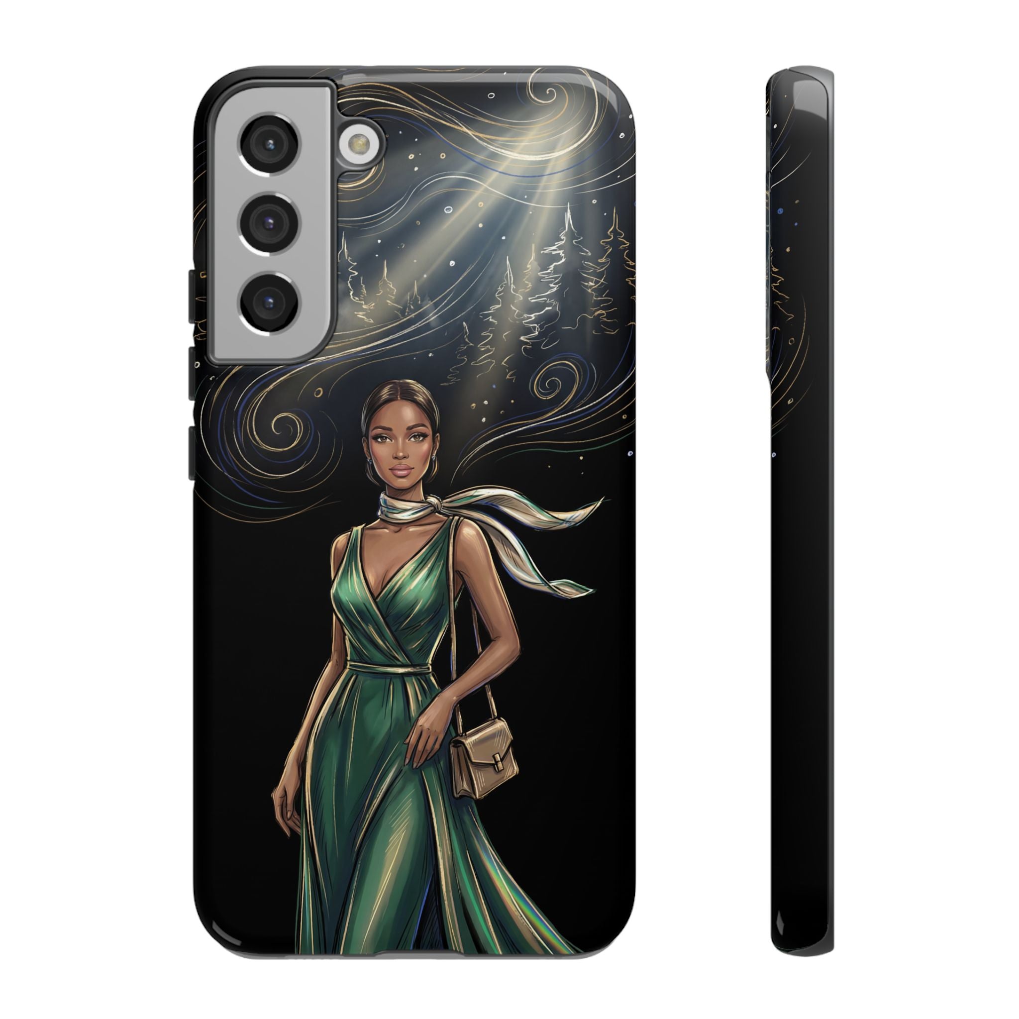 Elegant Woman in Green Dress Art Protective Tough Samsung Galaxy Phone Case