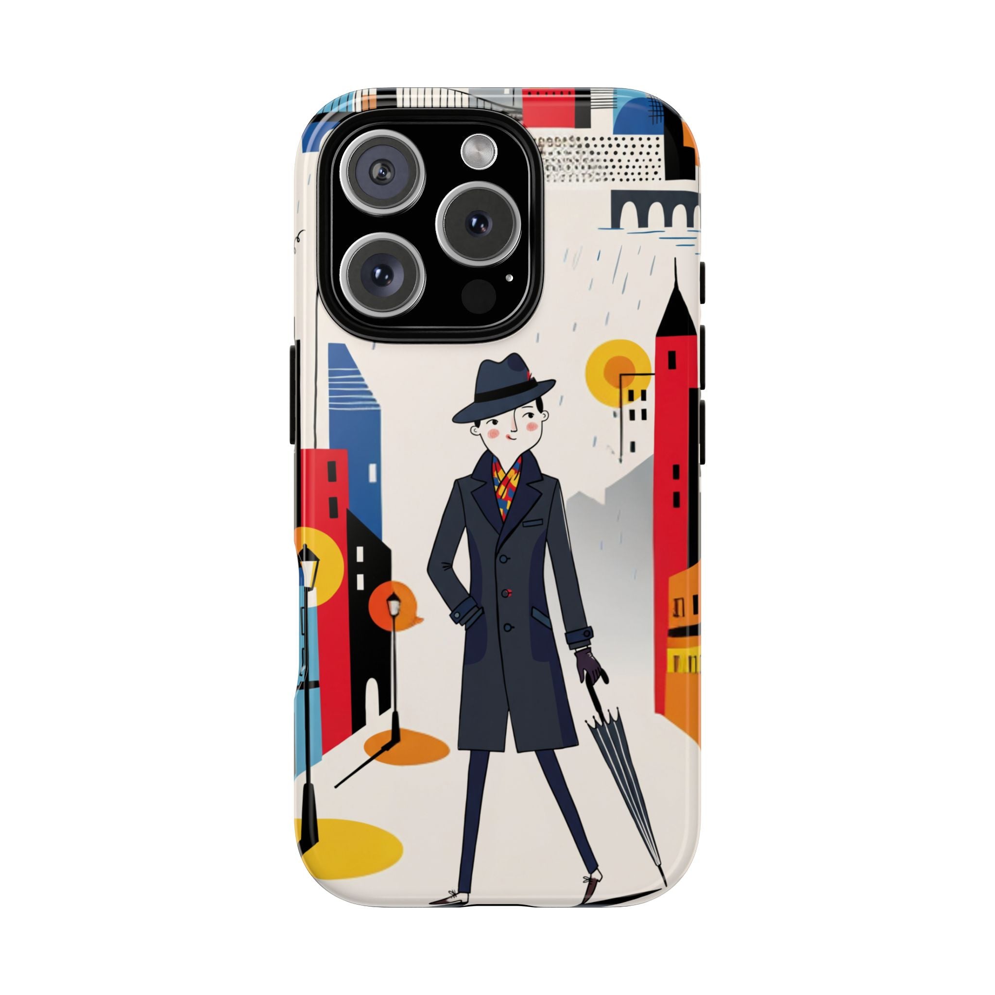Retro Gentleman in Cityscape Illustration iPhone Case