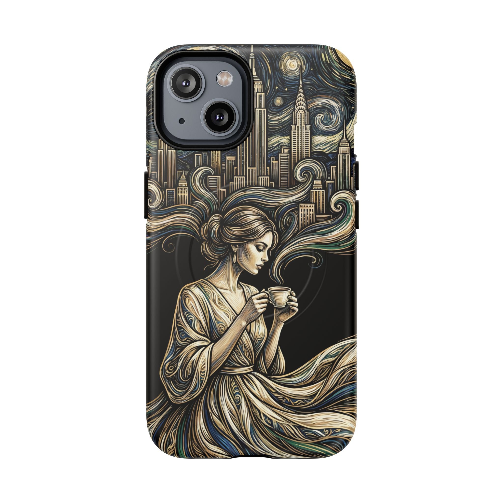 Vintage Cityscape Woman Tea Art MagSafe iPhone Case