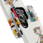 Whimsical Girl on Brompton Bicycle Urban Illustration Samsung Galaxy Phone Case