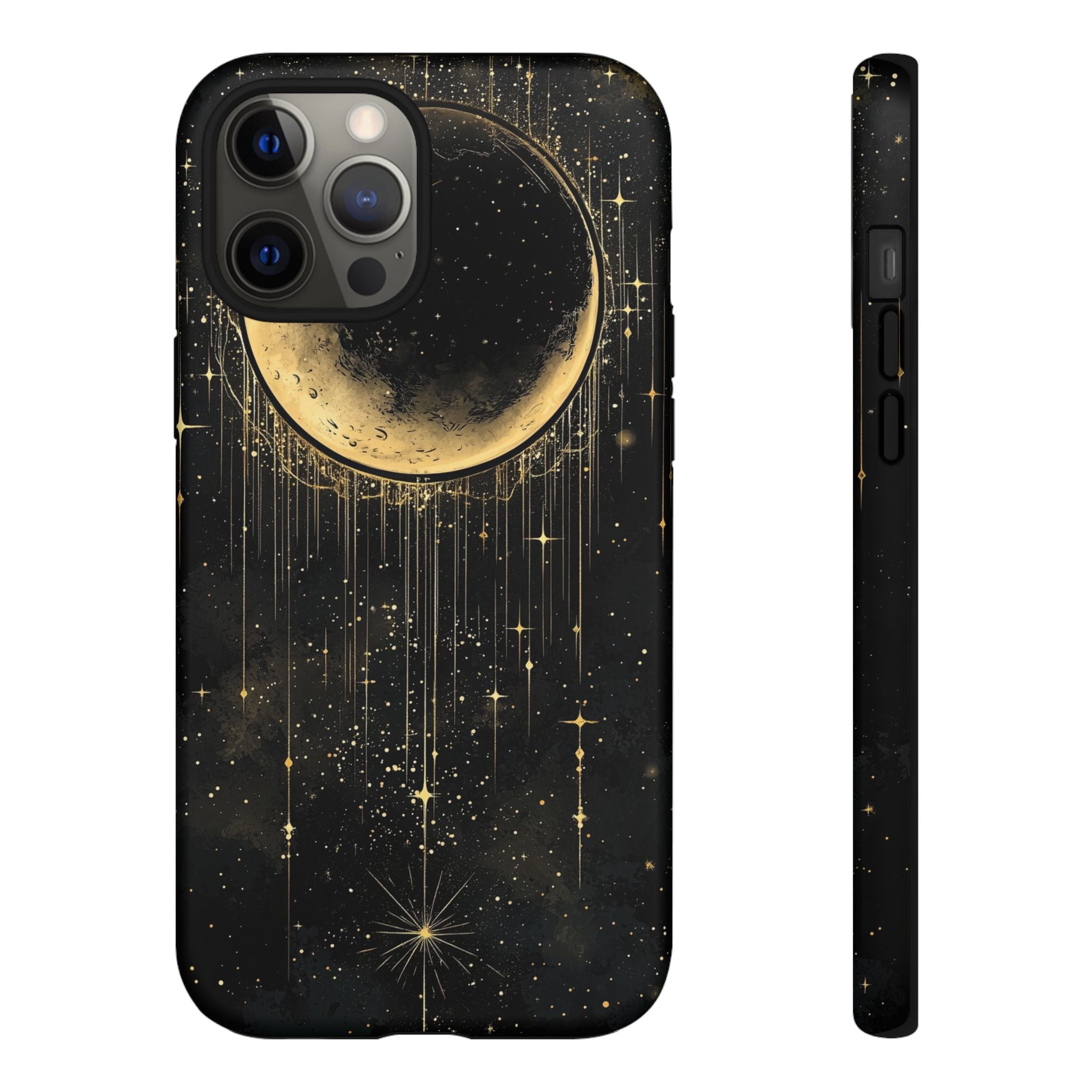 Moonlit Crescent Tough iPhone Case | Gold Stars Night Sky