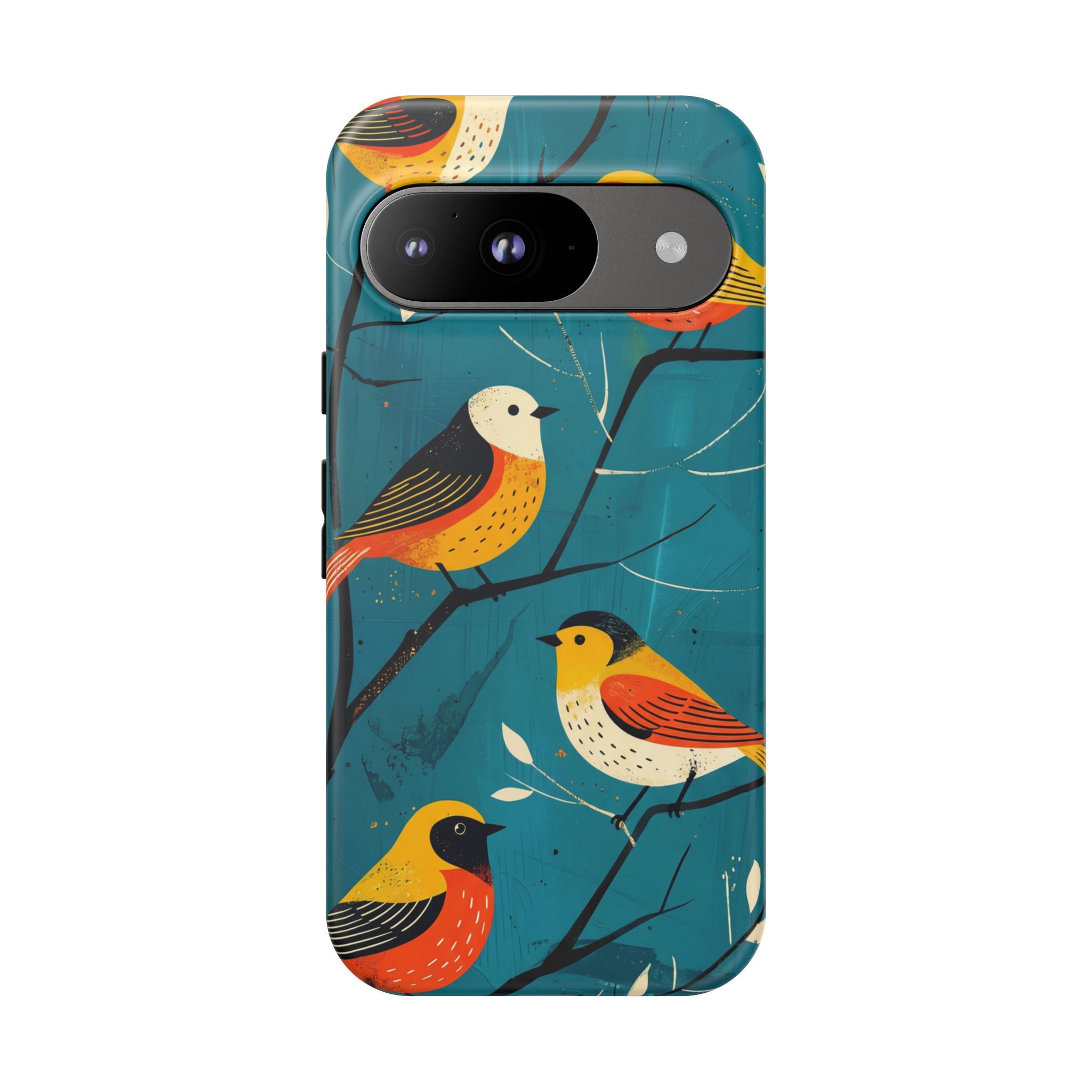 Bird Pattern Tough Google Pixel Phone Case | Colourful Songbirds on Teal Background