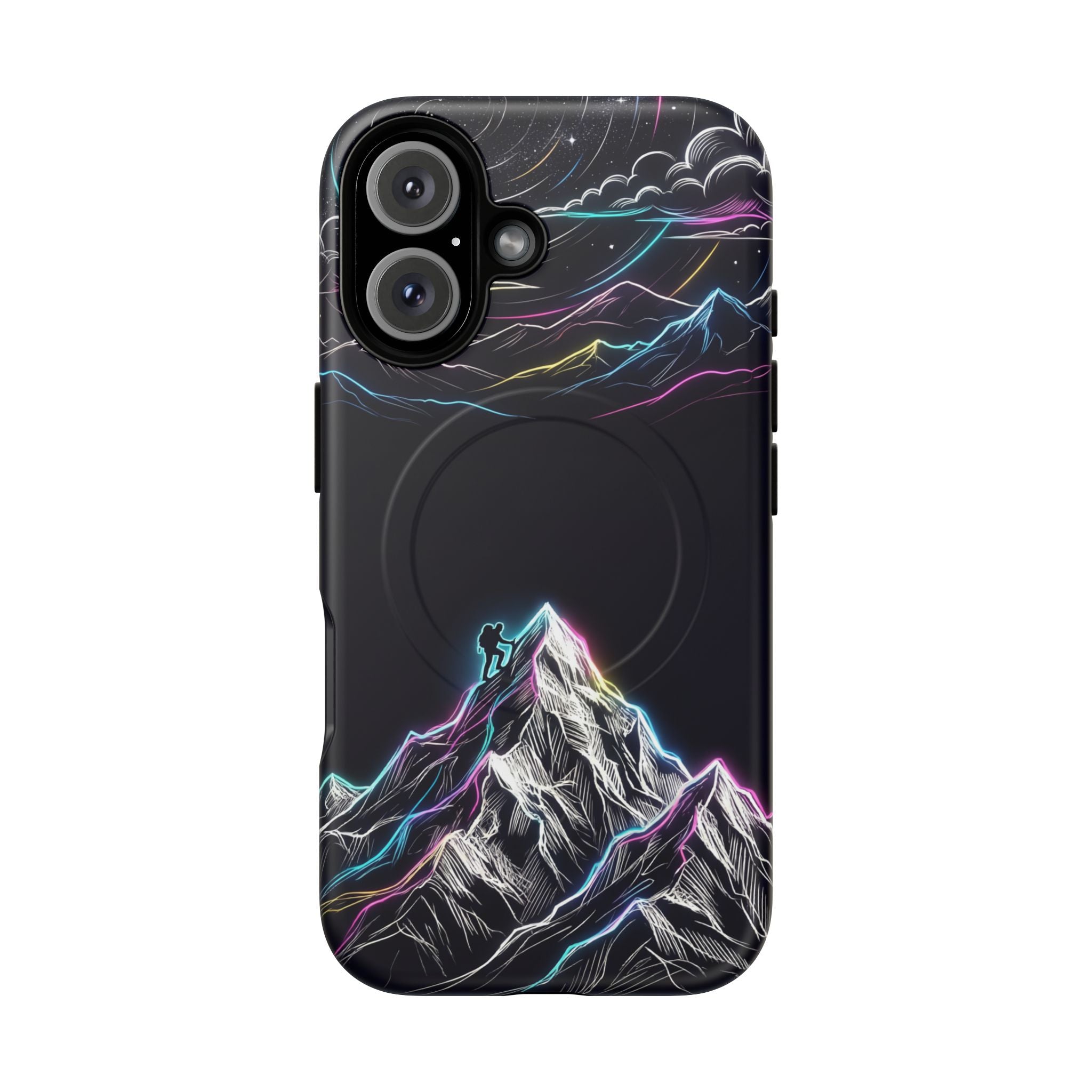 Mount Everest Neon MagSafe iPhone Case | Dark Cosmic Climber Protective Cover