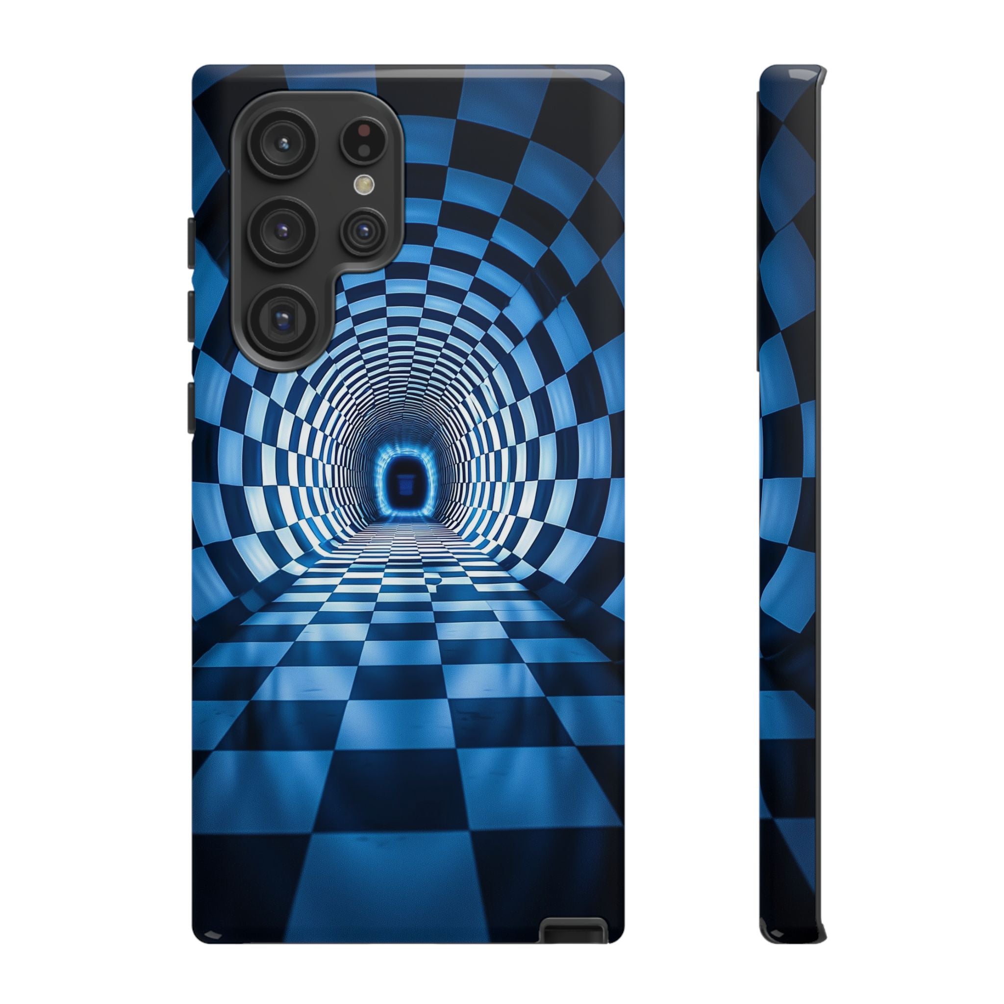 Blue Checkered Tunnel Samsung Galaxy Case — 3D Optical Illusion Tough Case