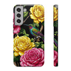 Floral Hummingbird Tough Samsung Galaxy Phone Case | Vibrant Rose & Yellow Garden Protection