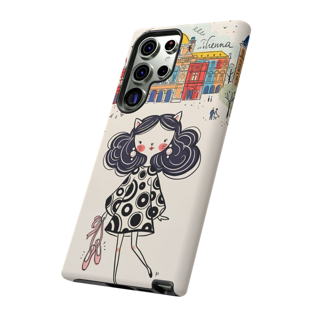 Cute Parisian Cat Girl Samsung galaxy Phone Case | Ballet Slippers Illustration Tough Case