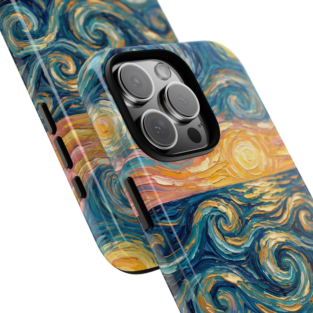 Sea Sunset iPhone Case — Van Gogh‑Style Beach Waves with Shells