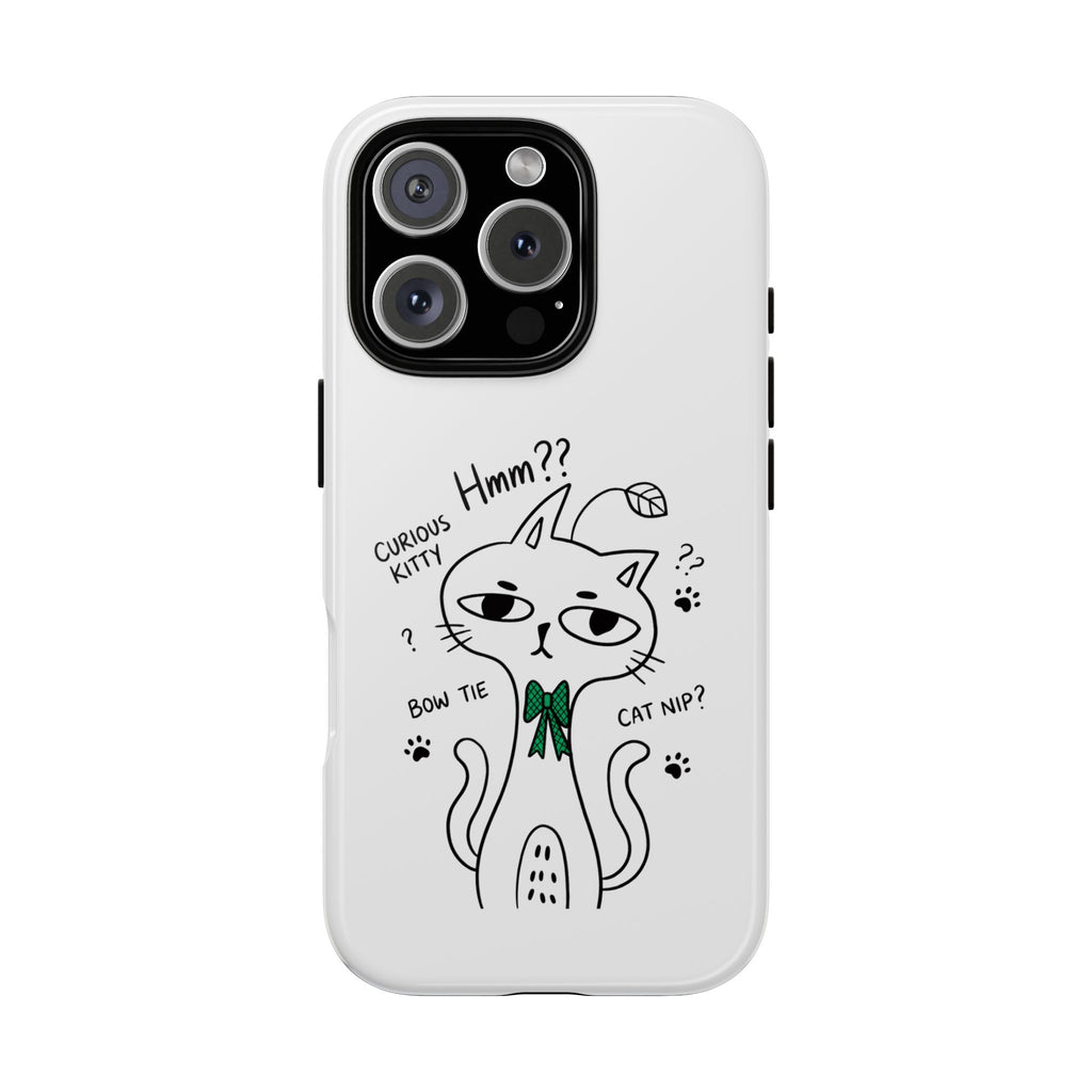 Curious Kitty Phone Case — Cute Cat Illustration with 'Hmm??' Text