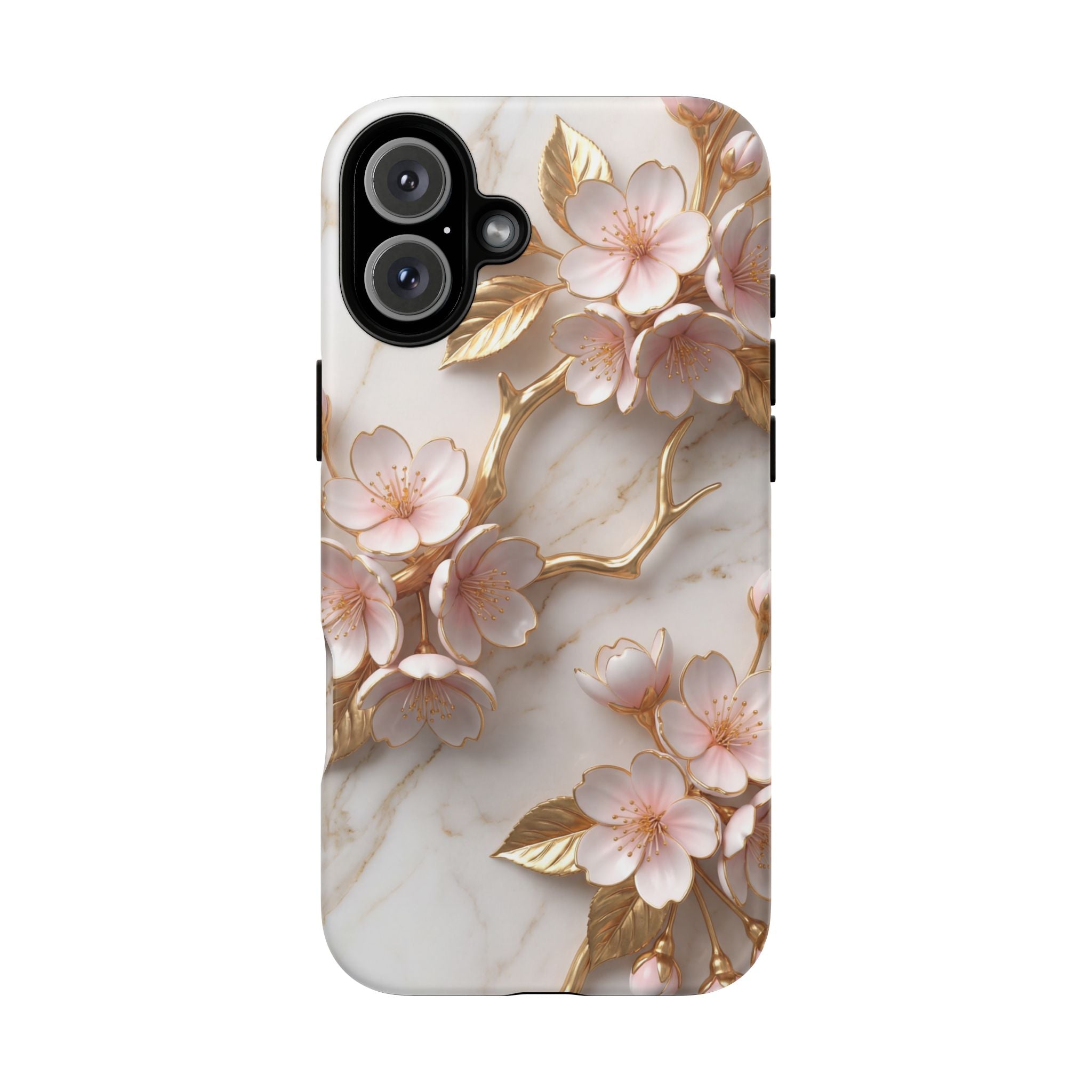 Floral Marble iPhone Case — Sakura Gold Cherry Blossom Tough Case