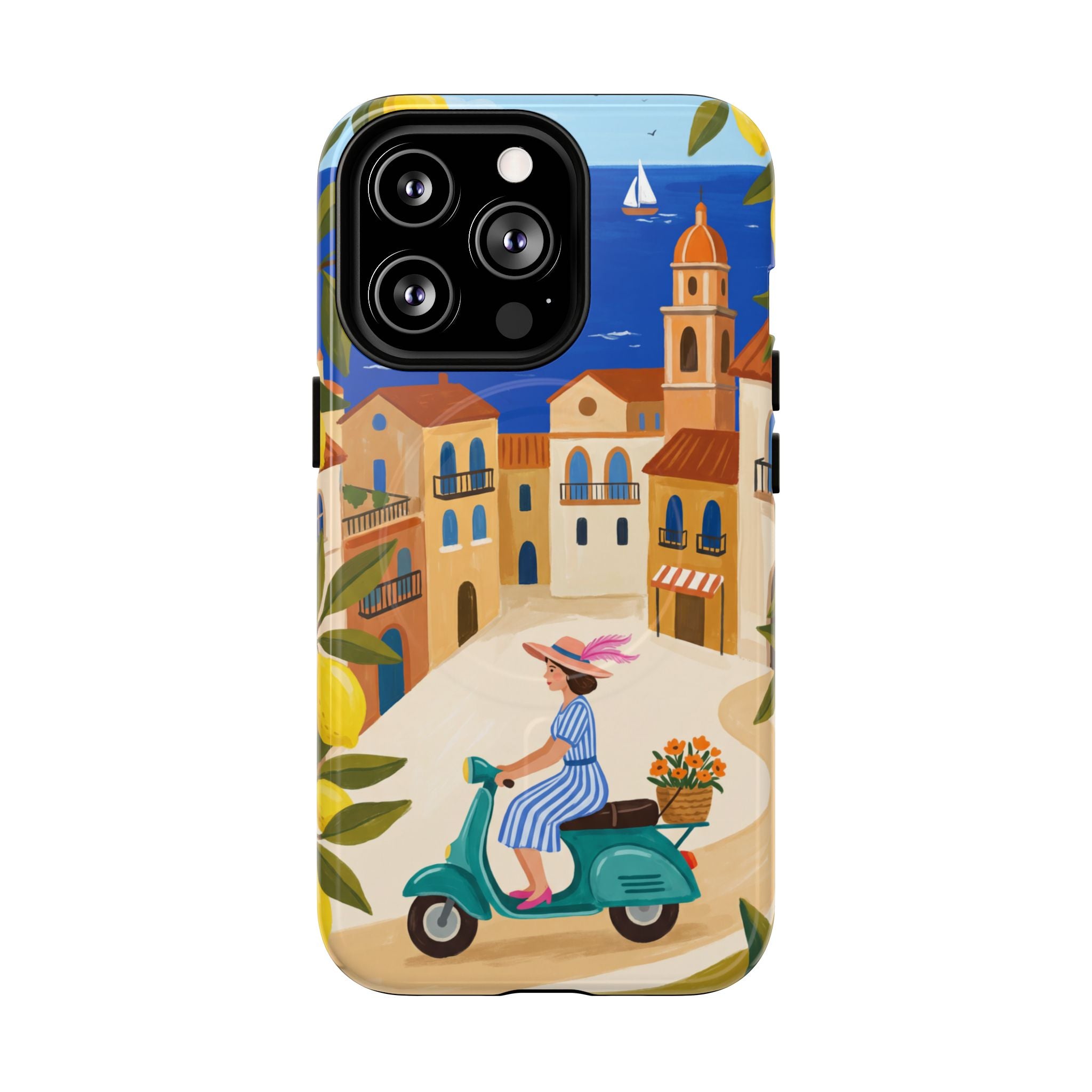 Mediterranean Scooter MagSafe iPhone Case | Coastal Lemon Grove Design