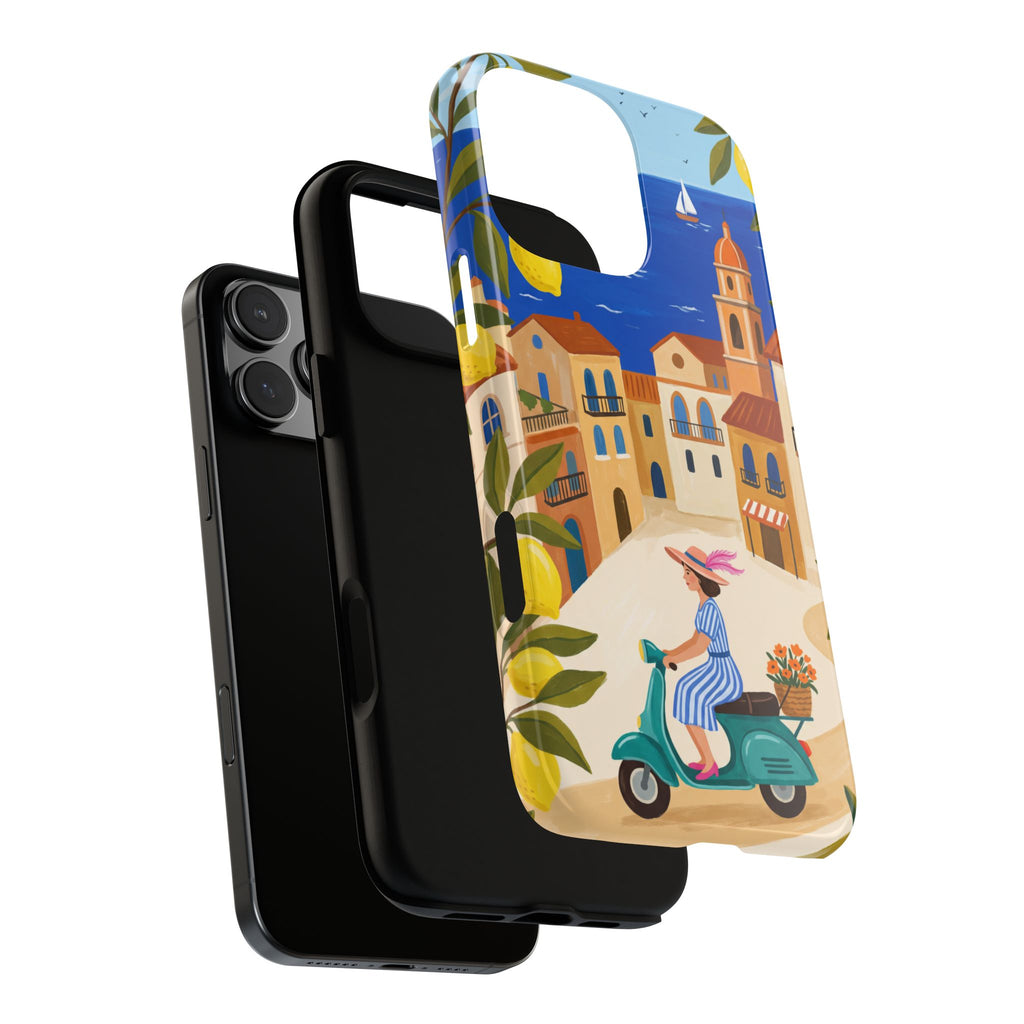 Mediterranean Scooter iPhone Case | Coastal Lemon Grove Design