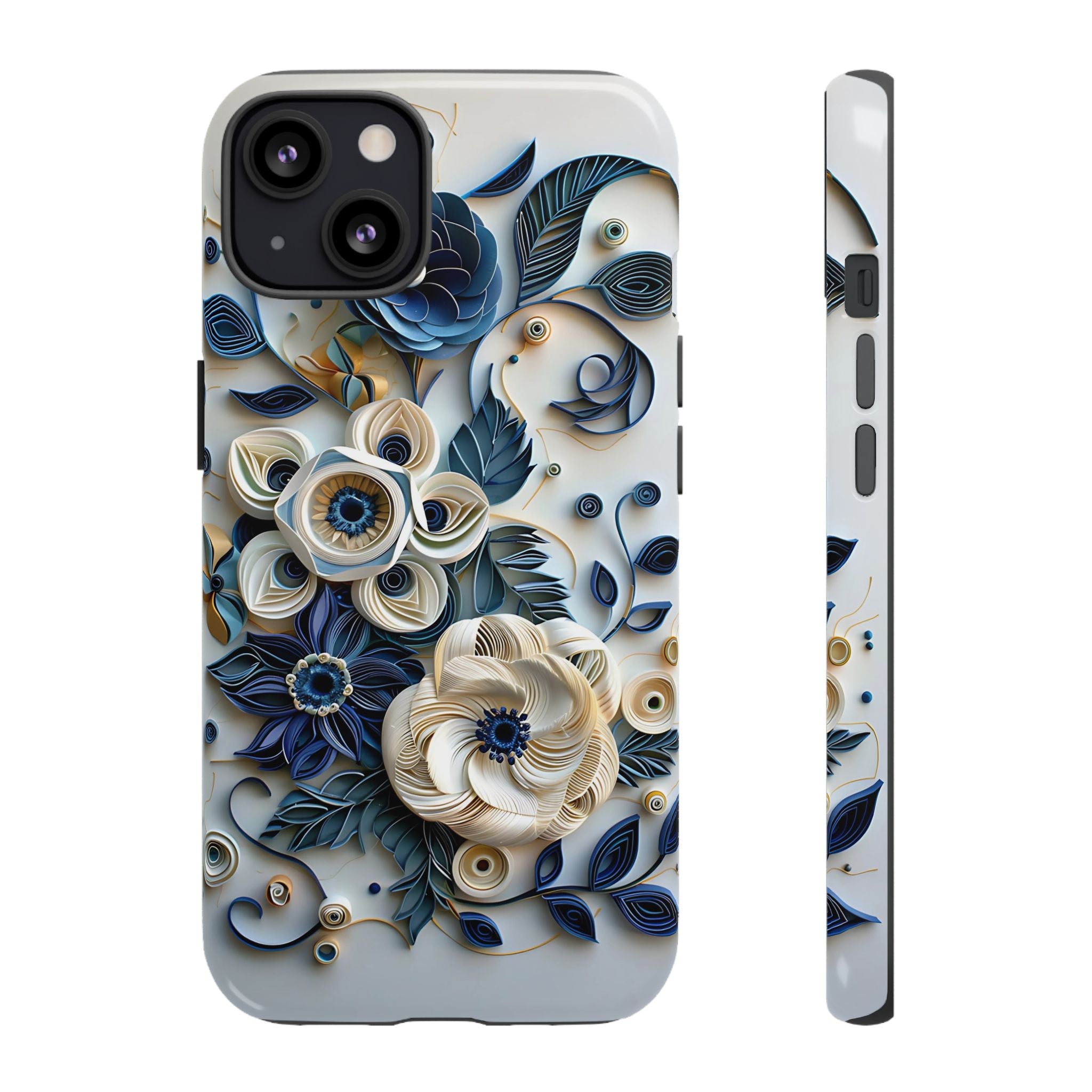 Floral Quilled Art iPhone Case — Blue & Cream Decorative Protection