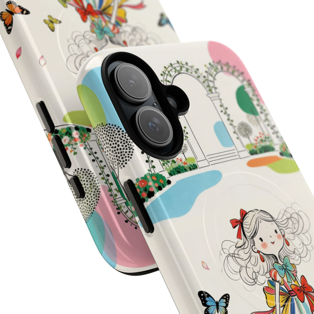 Whimsical Shopping Girl MagSafe iPhone Case | Cute Floral Butterfly Tough Case
