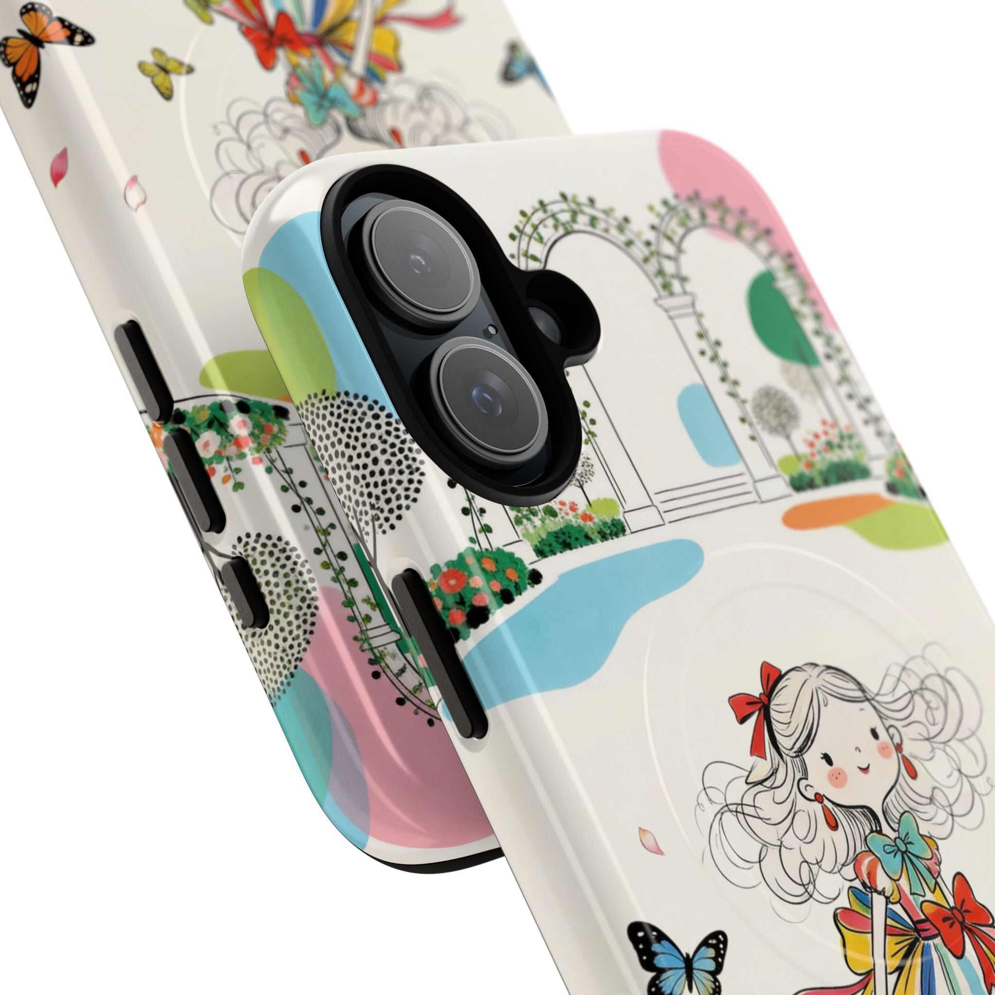 Whimsical Shopping Girl MagSafe iPhone Case | Cute Floral Butterfly Tough Case