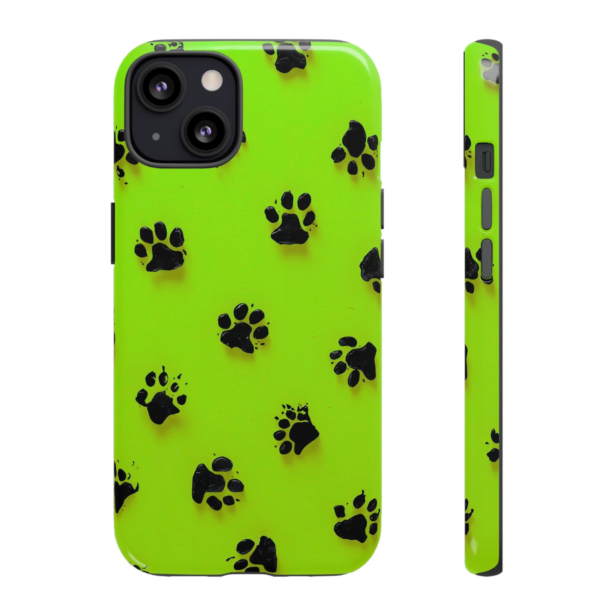 Neon Paw Print Tough Phone Case — Shockproof Pet Lover iPhone Cover