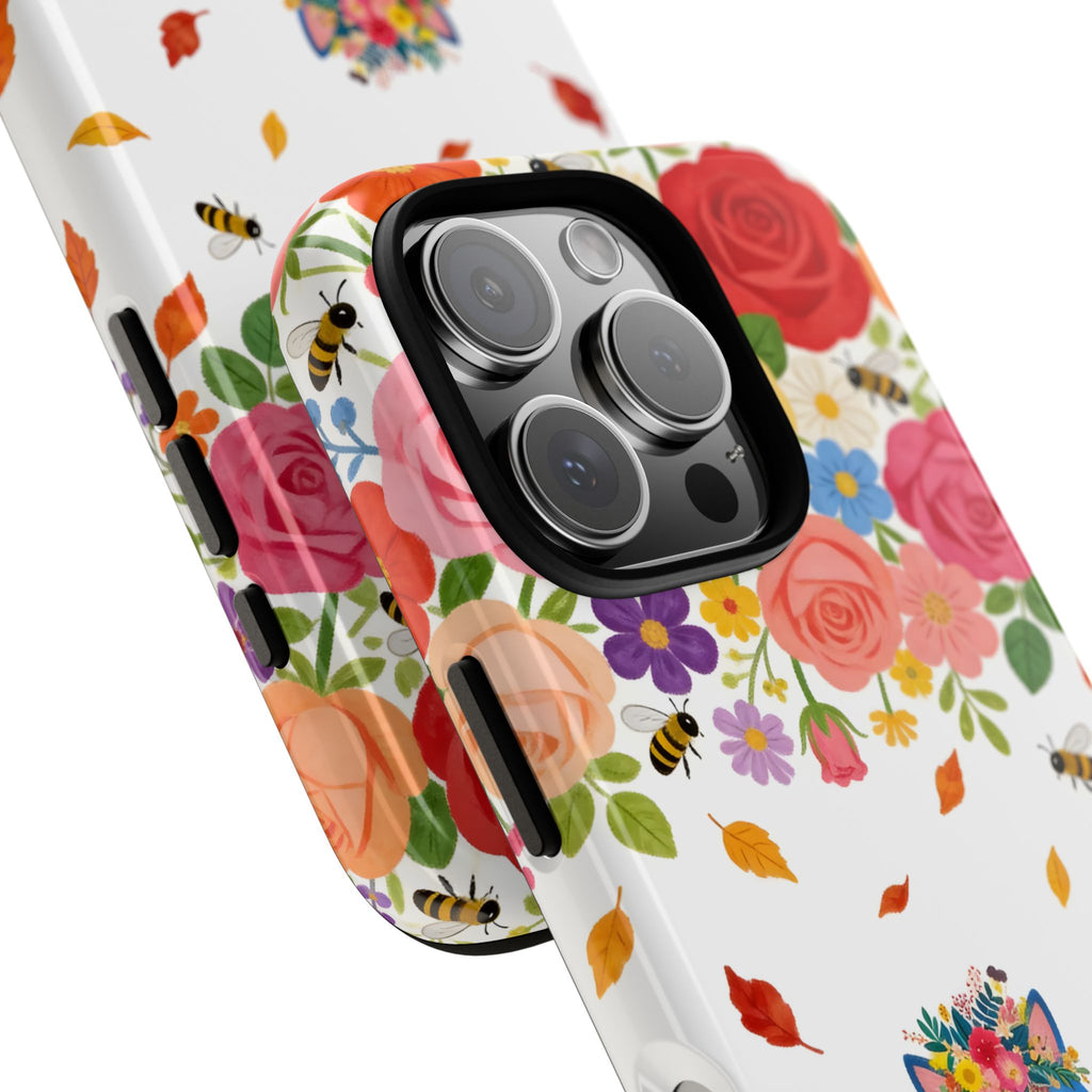 Floral Rainbow Cat Tough iPhone Case — Colorful Pilates Cat Design