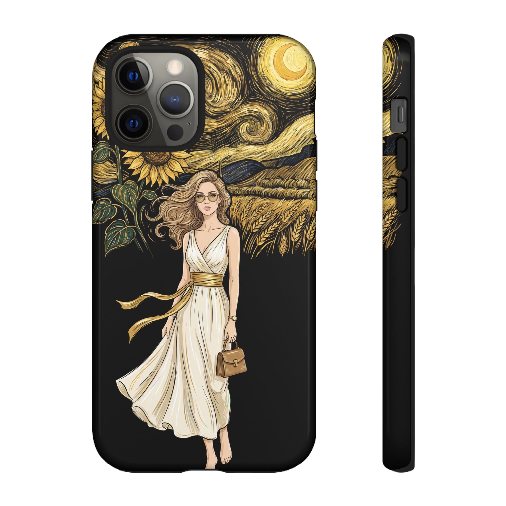 Sunflower Night iPhone Case | Woman in Flowing Dress Van Gogh Style