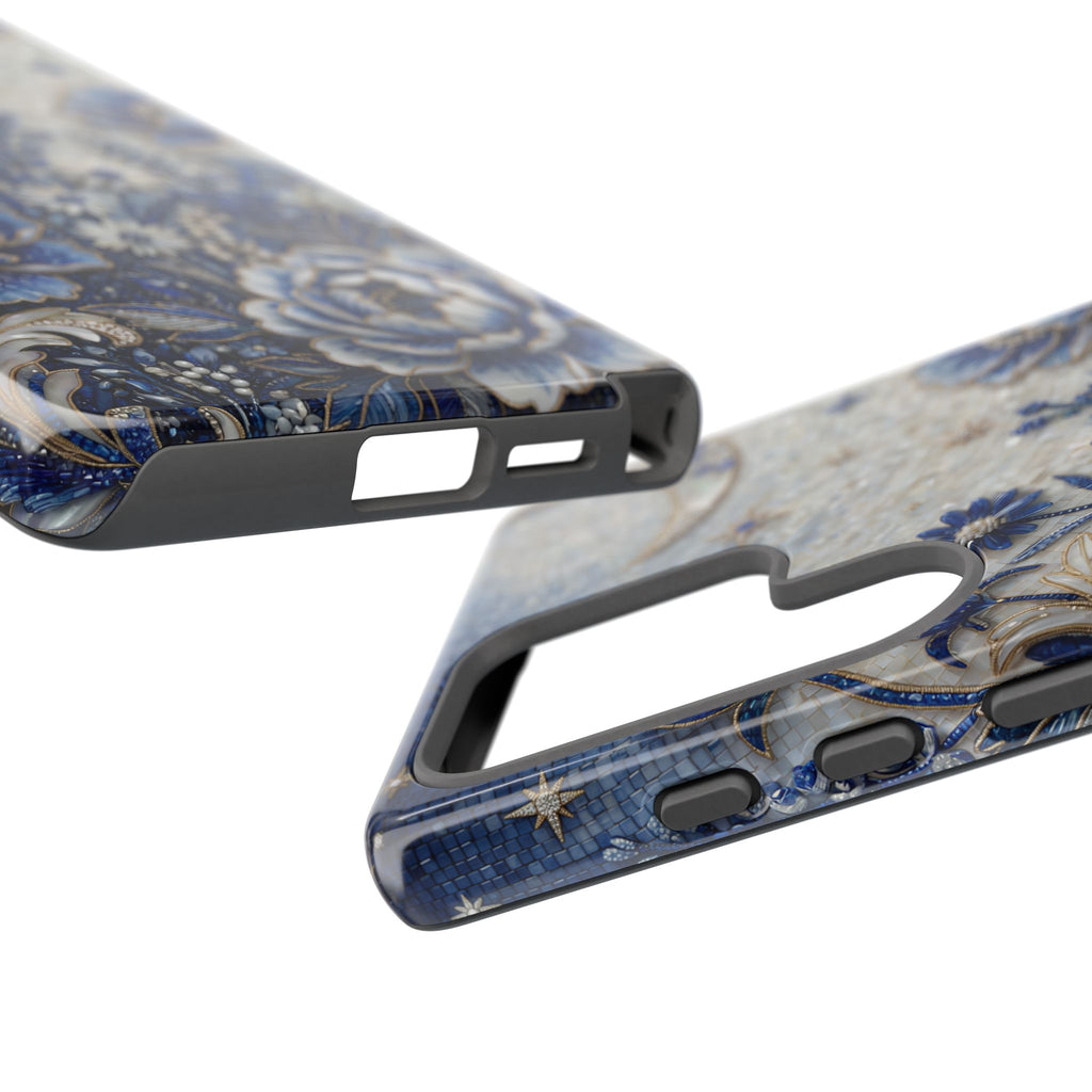 Blue Floral Moon Samsung Galaxy Phone Case | Vintage Botanical Night Sky Protective Case