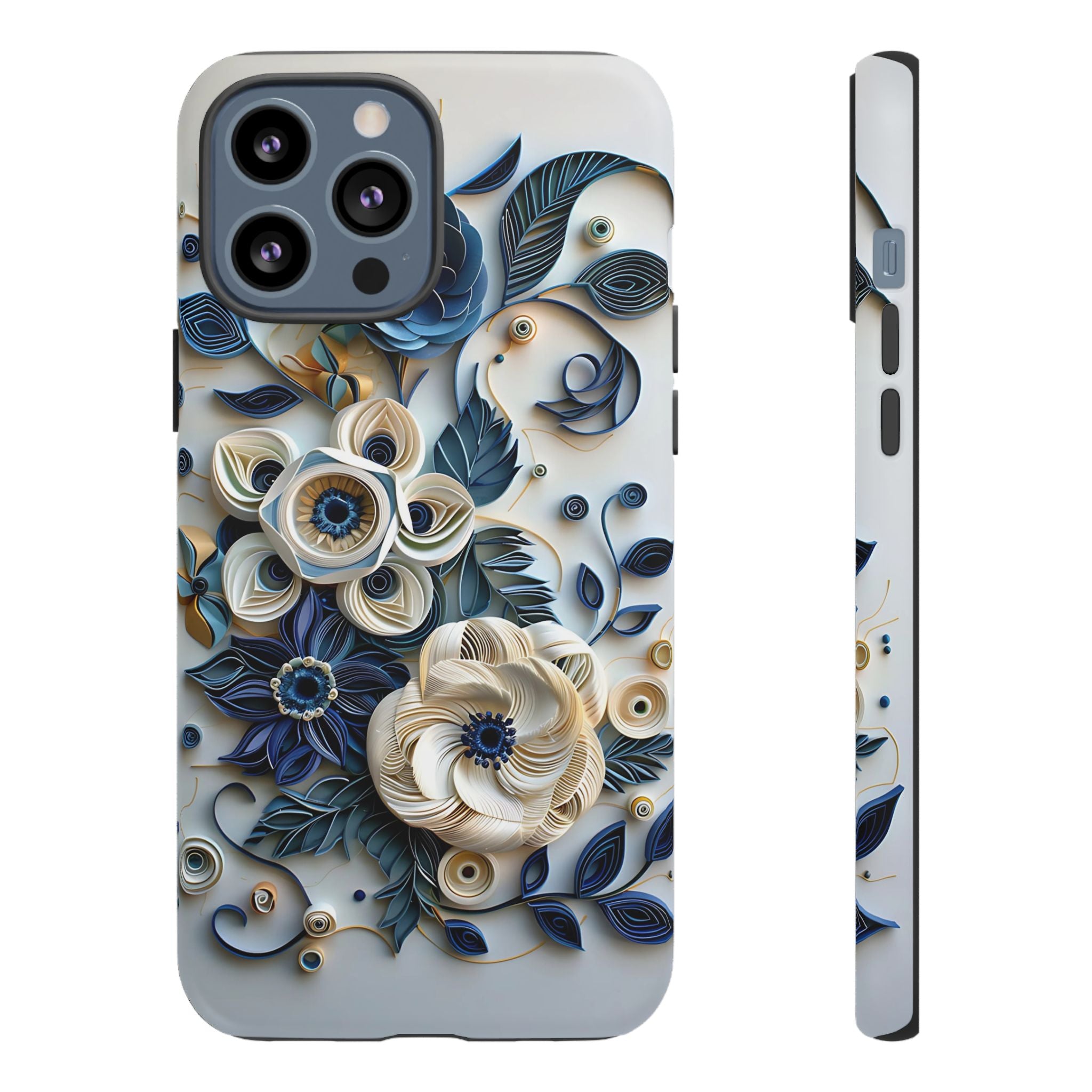 Floral Quilled Art iPhone Case — Blue & Cream Decorative Protection