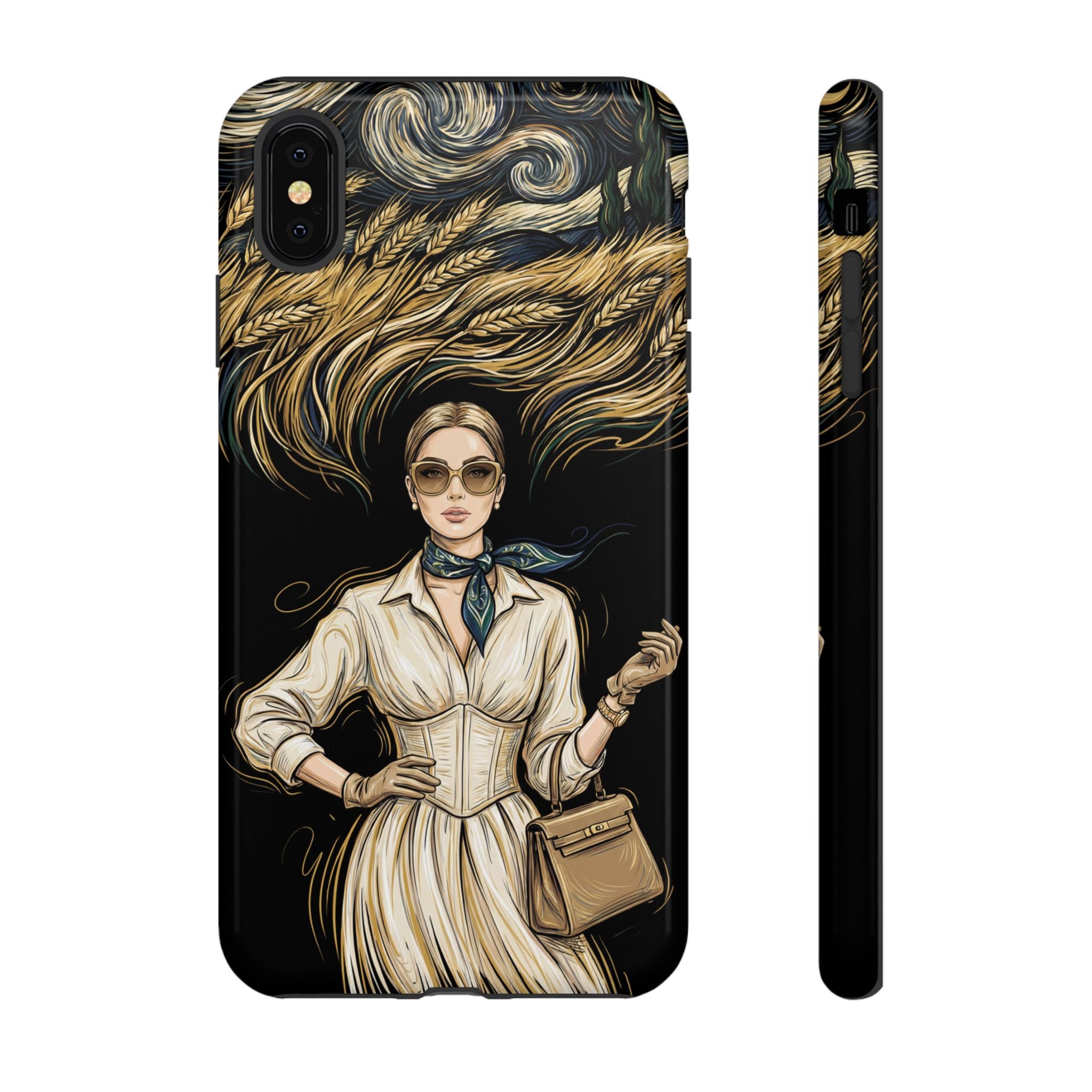 Vintage Elegance iPhone Case | Retro Woman with Flowing Golden Hair