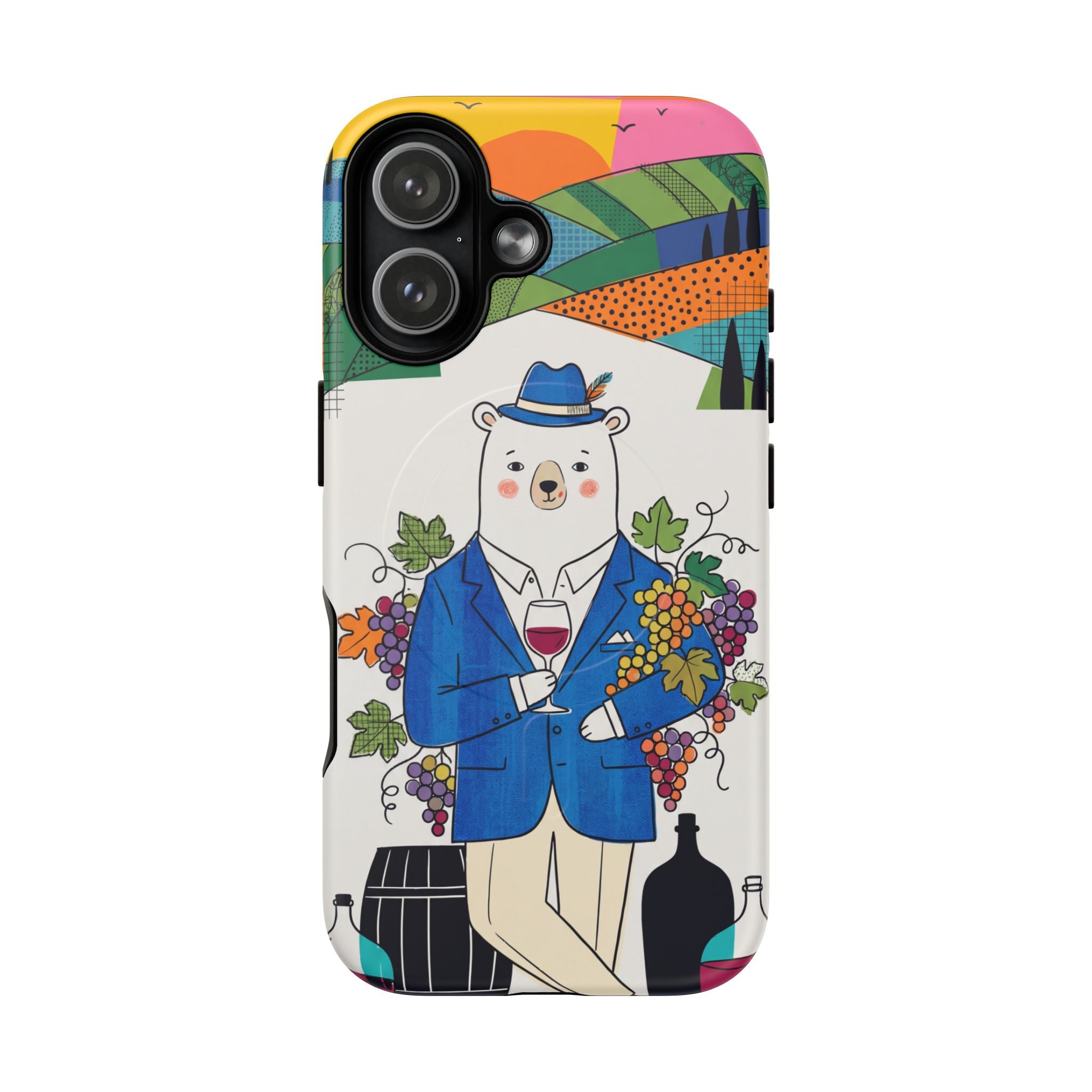 Dapper Polar Bear Wine Lover Illustrated Protective MagSafe iPhone Case