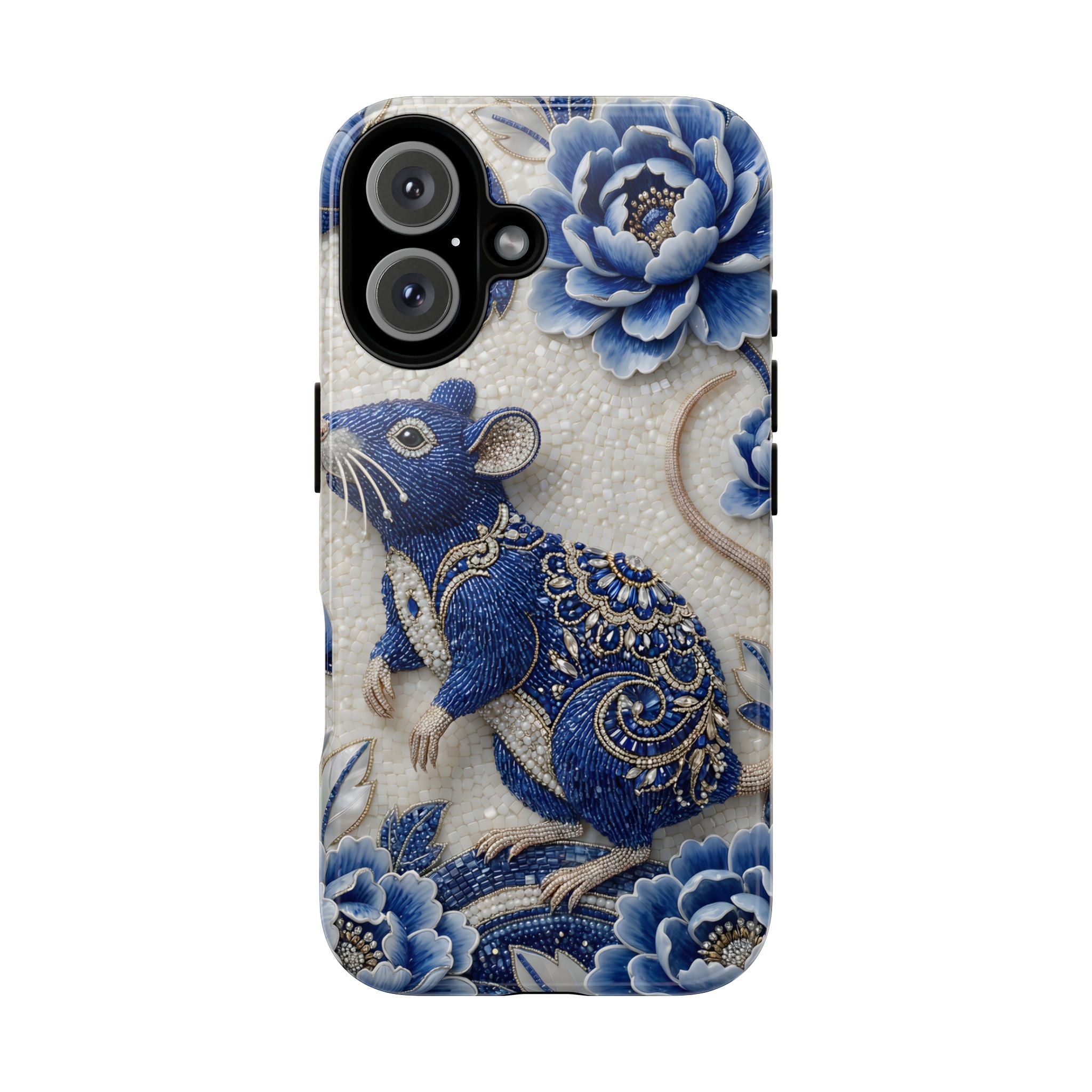 Asian Zodiac Rat iPhone Case | Blue & White Porcelain Art Slim Protective iPhone Case | Year of the Rat Gift