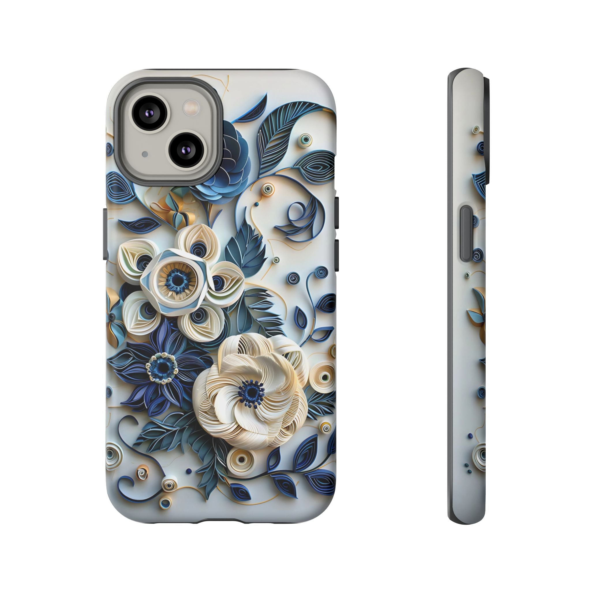 Floral Quilled Art iPhone Case — Blue & Cream Decorative Protection
