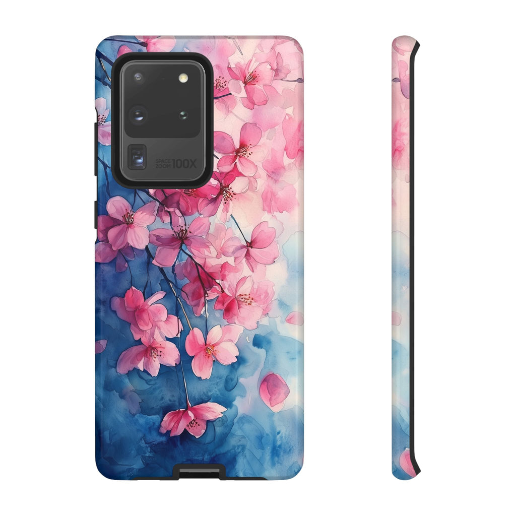 Floral Cherry Blossom Samsung Galaxy Case | Pink Blue Watercolour