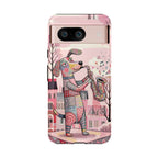 Custodia per telefono Google Pixel "Cane Sassofonista" | Simpatica custodia protettiva artistica musicale rosa