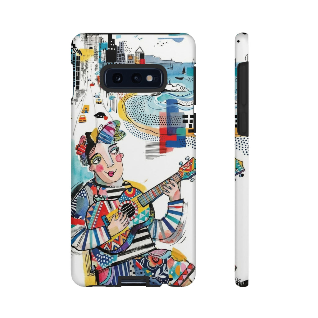 Custodia per Samsung Galaxy per Musicisti Artistici | Custodia Resistente con Chitarra Colorata e Paesaggio Urbano