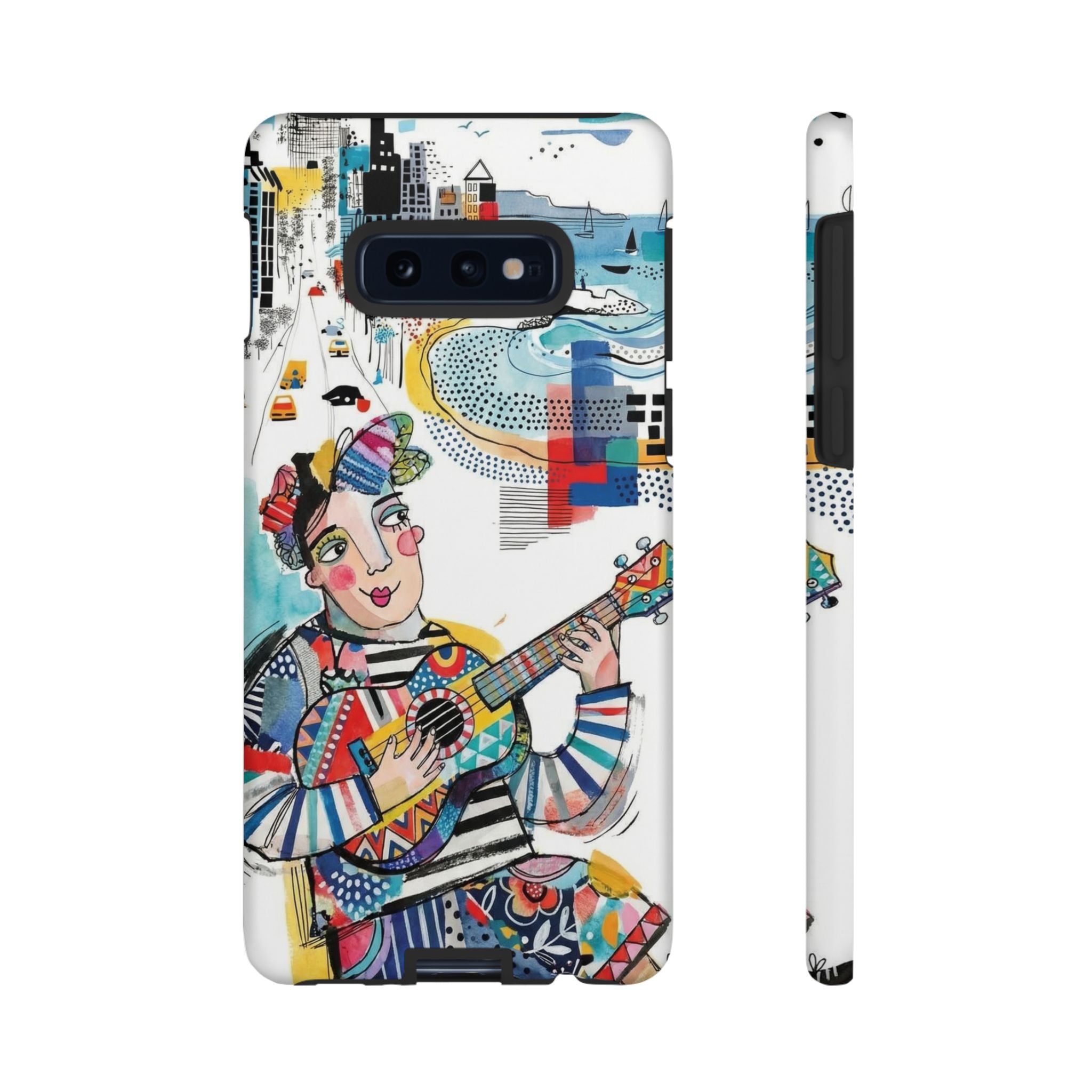 Custodia per Samsung Galaxy per Musicisti Artistici | Custodia Resistente con Chitarra Colorata e Paesaggio Urbano