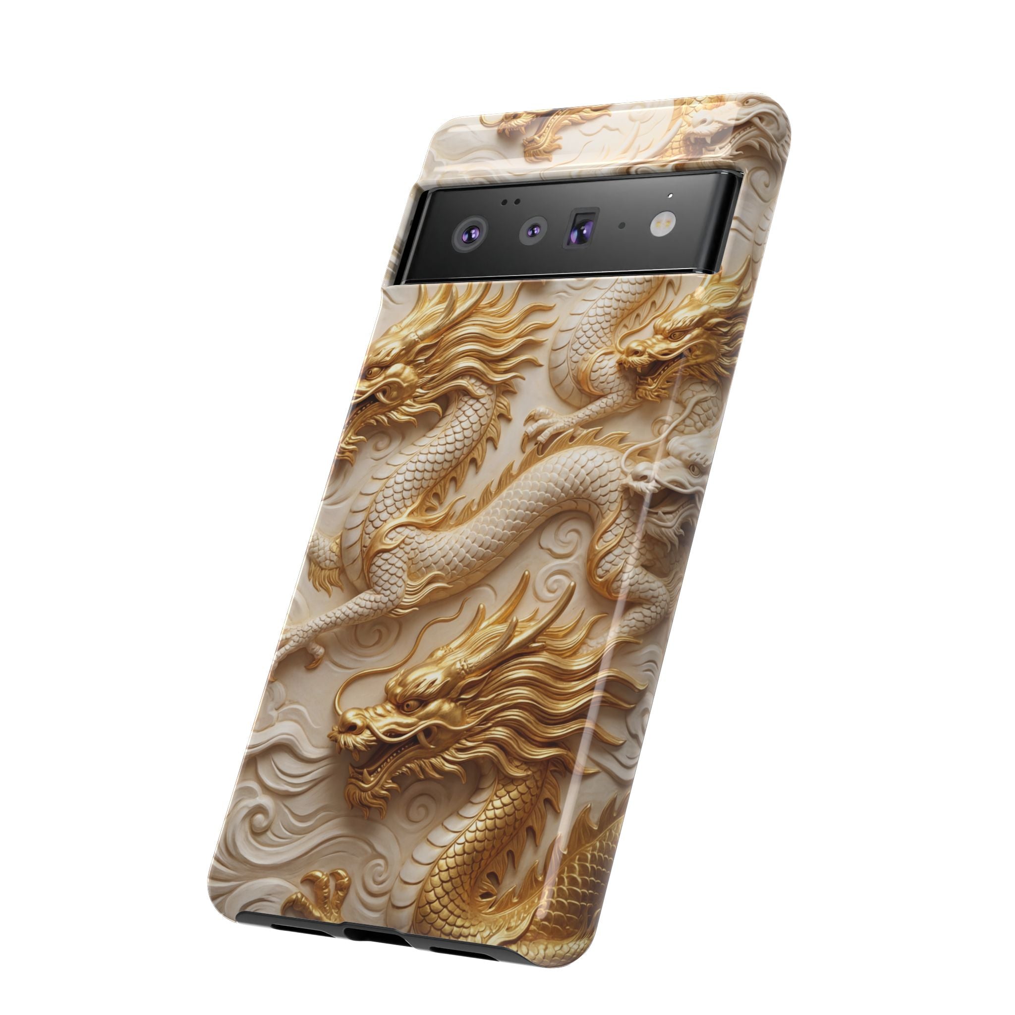 Dragon Relief Google Pixel Case — Gold Carved Dragon Protective Cover