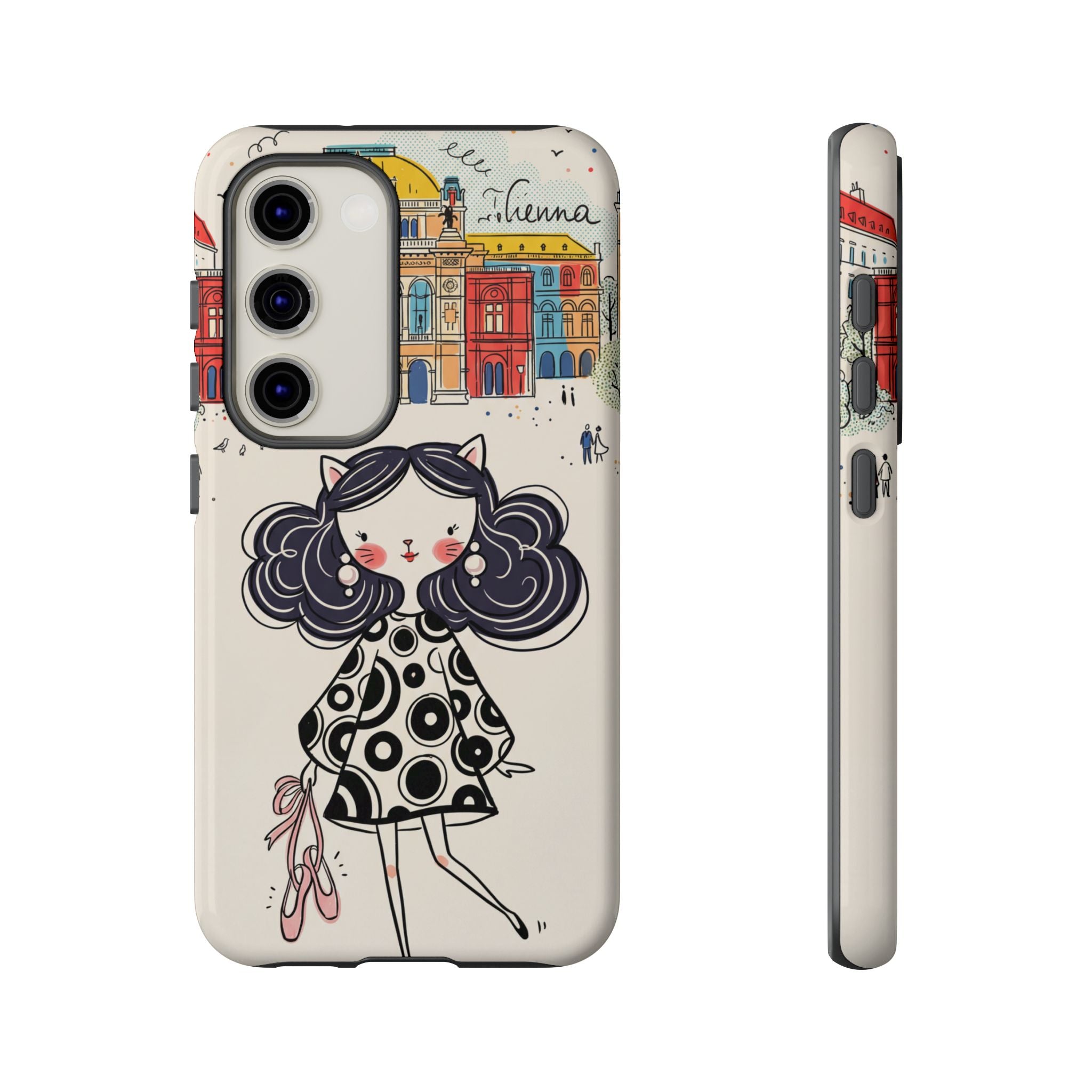 Cute Parisian Cat Girl Samsung galaxy Phone Case | Ballet Slippers Illustration Tough Case