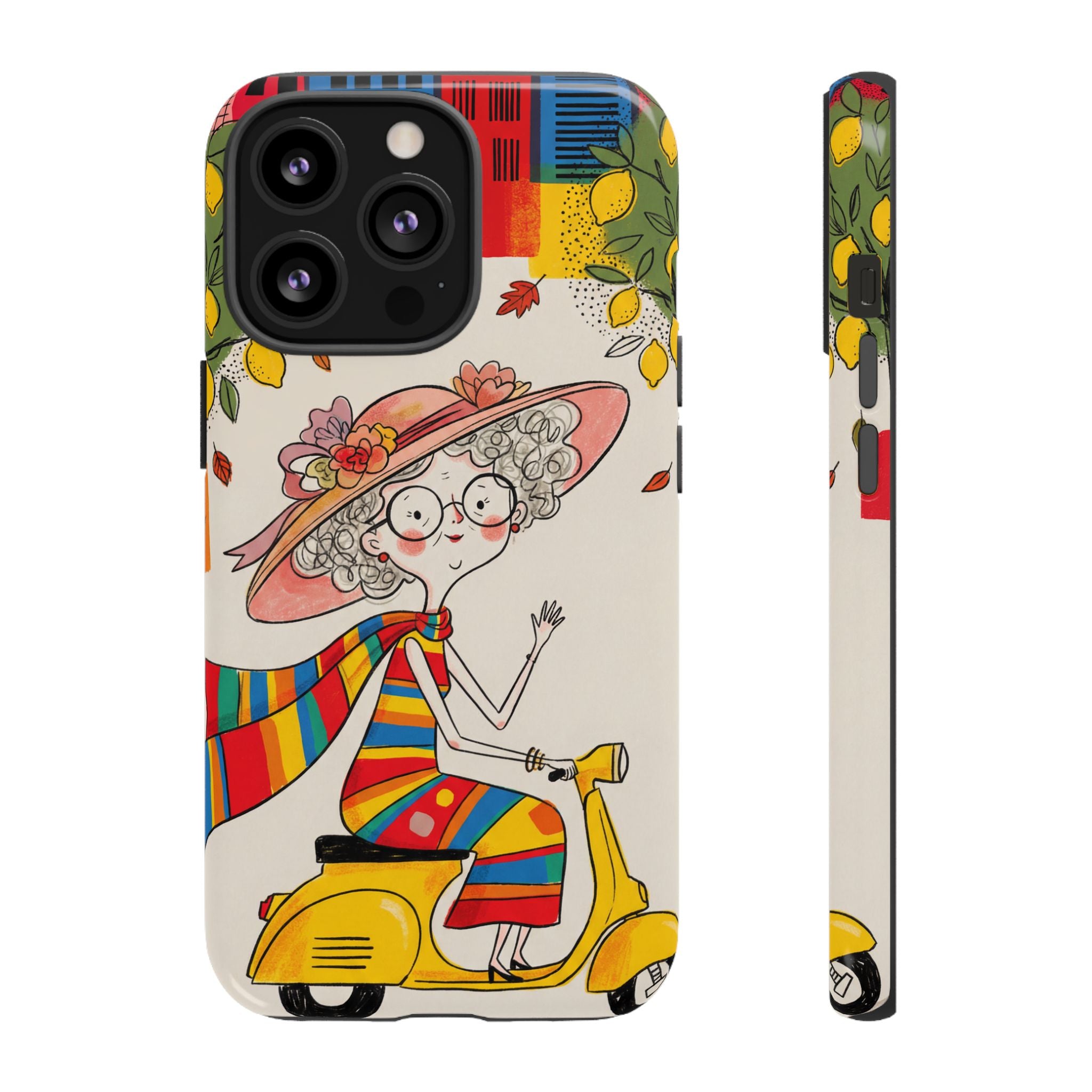 Vintage Scooter Granny iPhone Case | Colourful Retro Elderly Lady Design