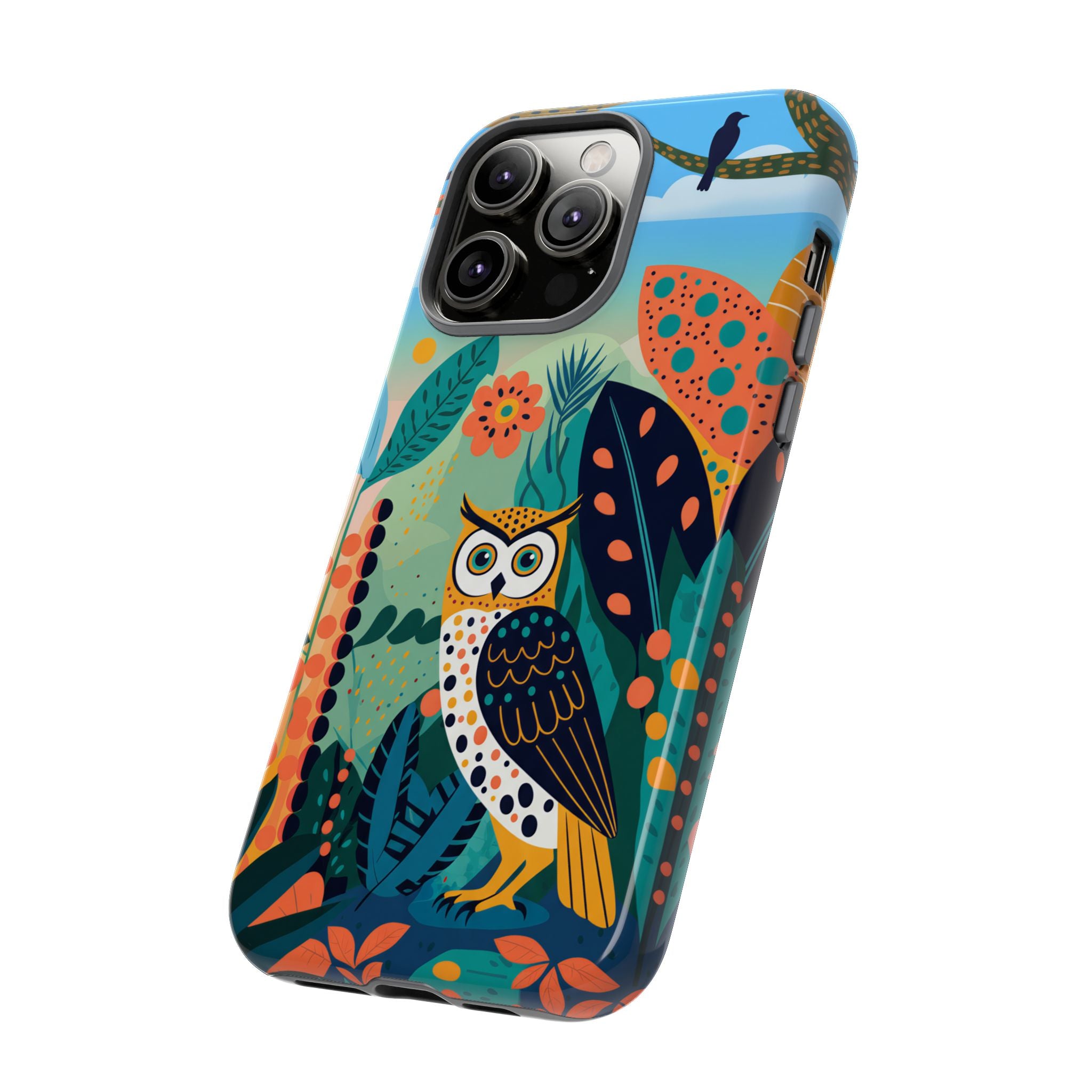 Custodia iPhone Gufo Colorato con Motivo Botanico Forestale