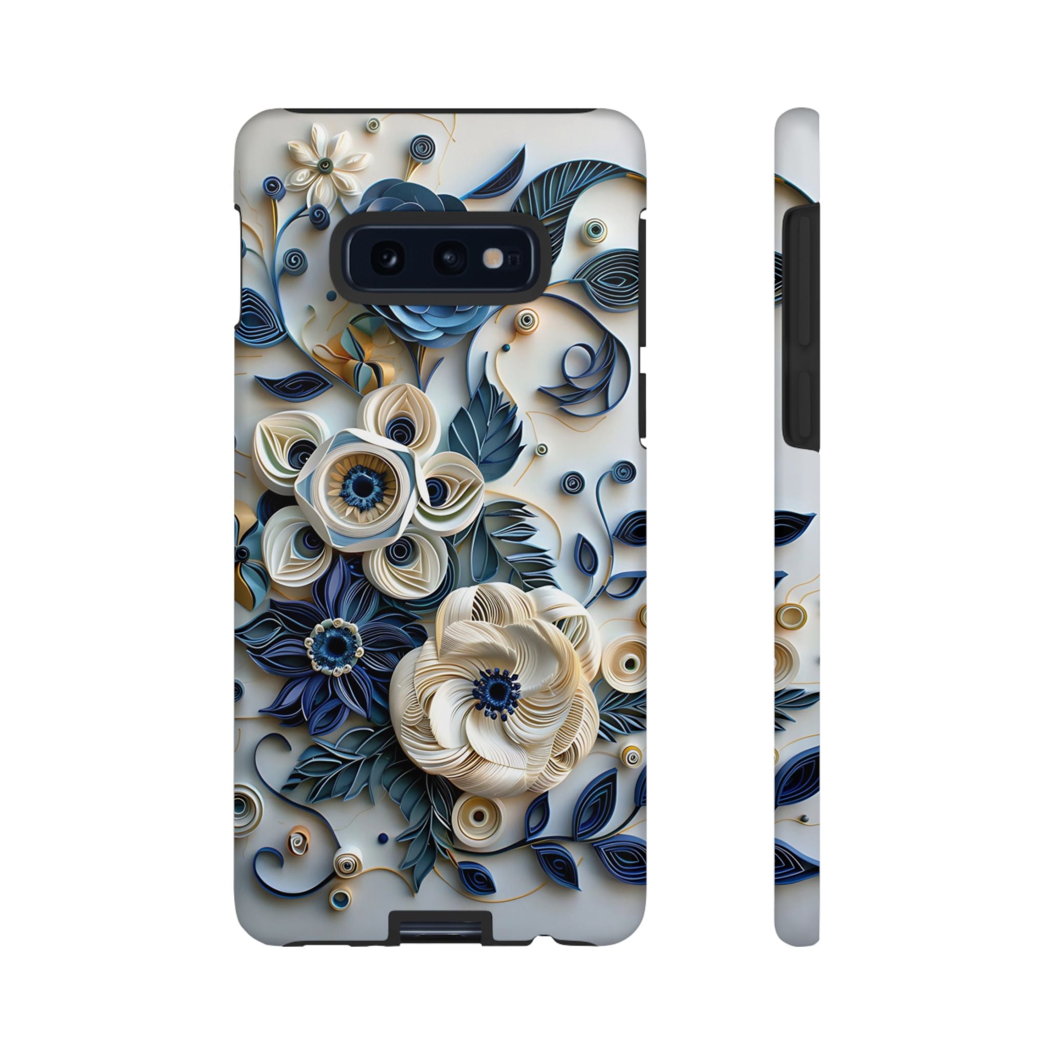 Floral Quilled Art Samsung Galaxy Case — Blue & Cream Decorative Protection