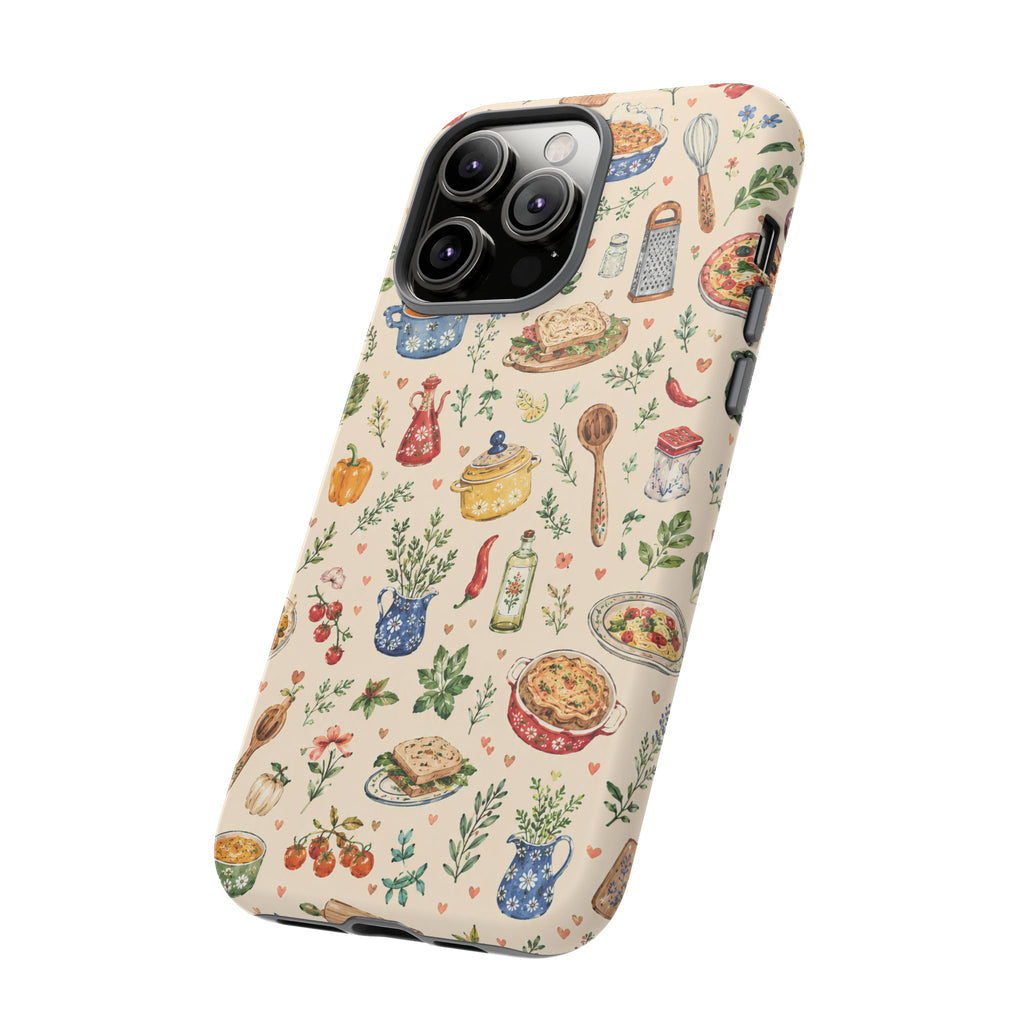 Kitchen Pattern Phone Case | Watercolor Cooking Art Cover | Cozy Baking Illustration Shell | Cute Home Chef Gift